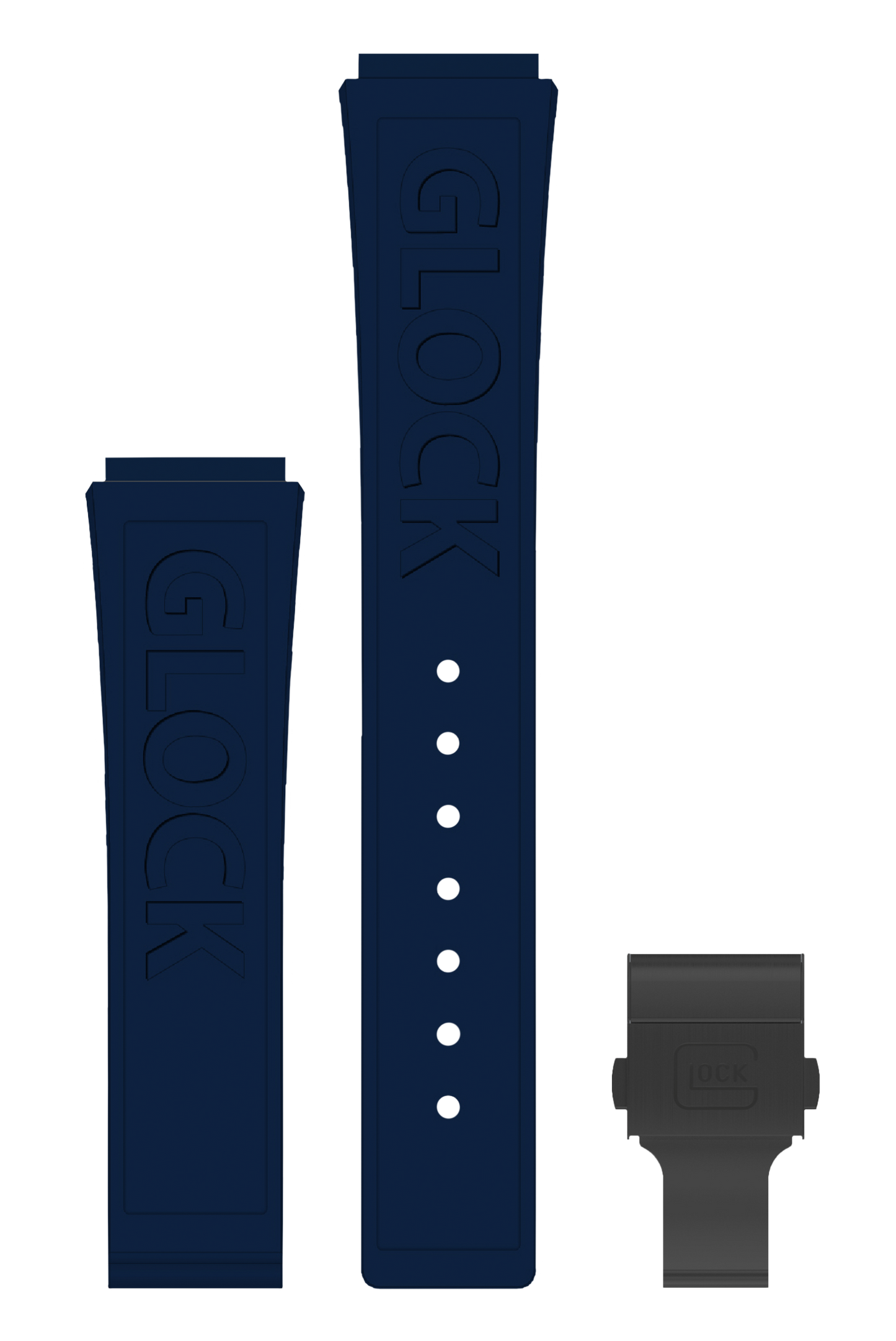 GLOCK Silicone Strap in Blue with Black Clasp and Lettering GB-PU-BLUE-LOGO-BC