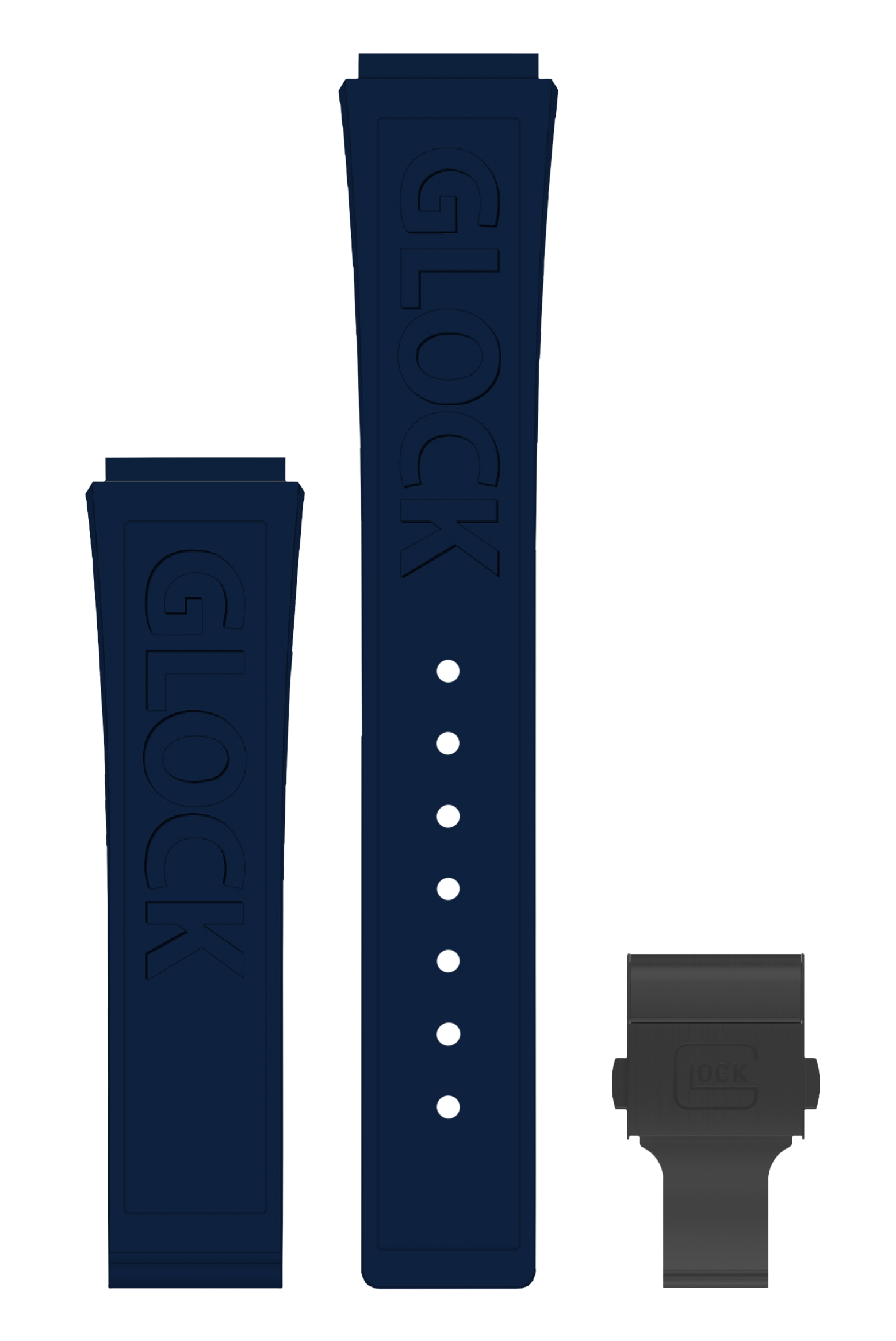 GLOCK Silicone Strap in Blue with Black Clasp and Lettering GB-PU-BLUE-LOGO-BC