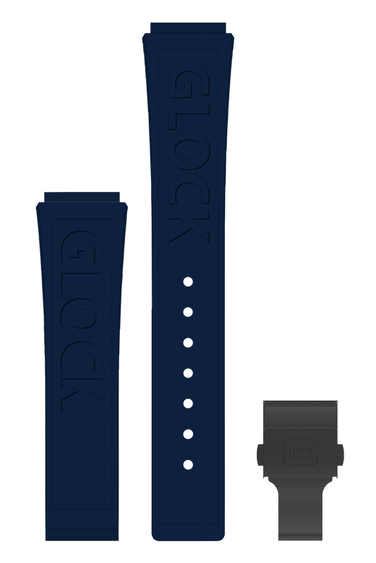 GLOCK Silicone Strap in Blue with Black Clasp and Lettering GB-PU-BLUE-LOGO-BC