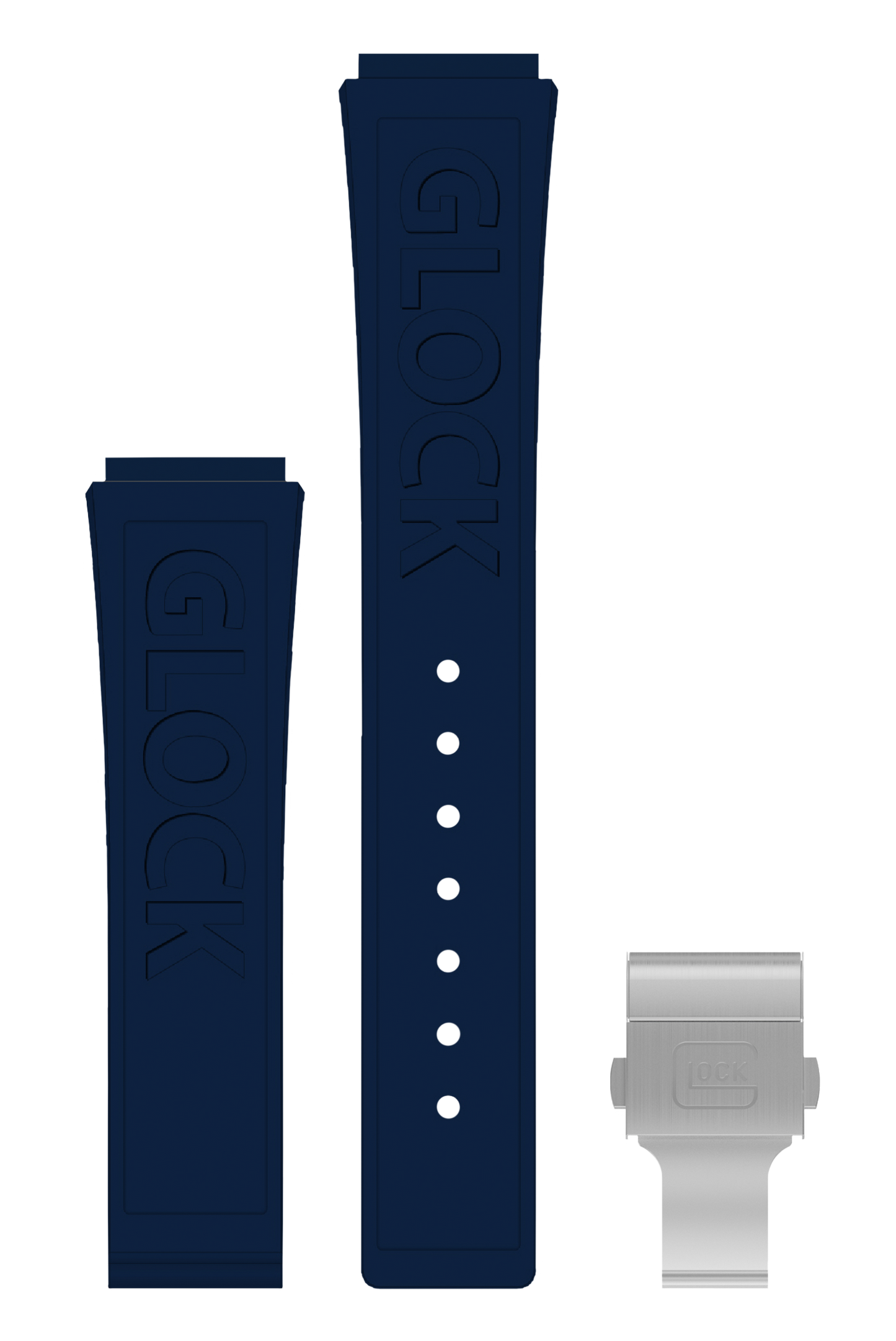 GLOCK Silicone Strap in Blue with Silver-Tone Clasp and Lettering GB-PU-BLUE-LOGO-SC