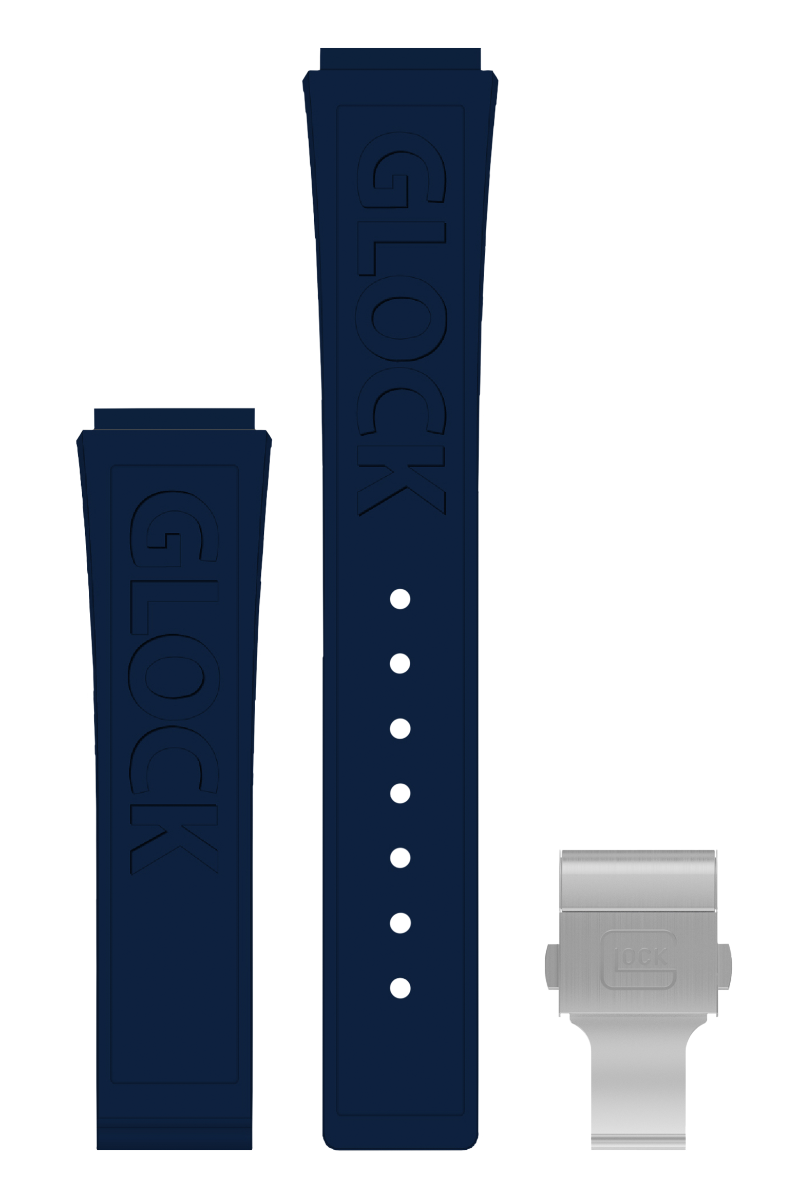 GLOCK Silicone Strap in Blue with Silver-Tone Clasp and Lettering GB-PU-BLUE-LOGO-SC