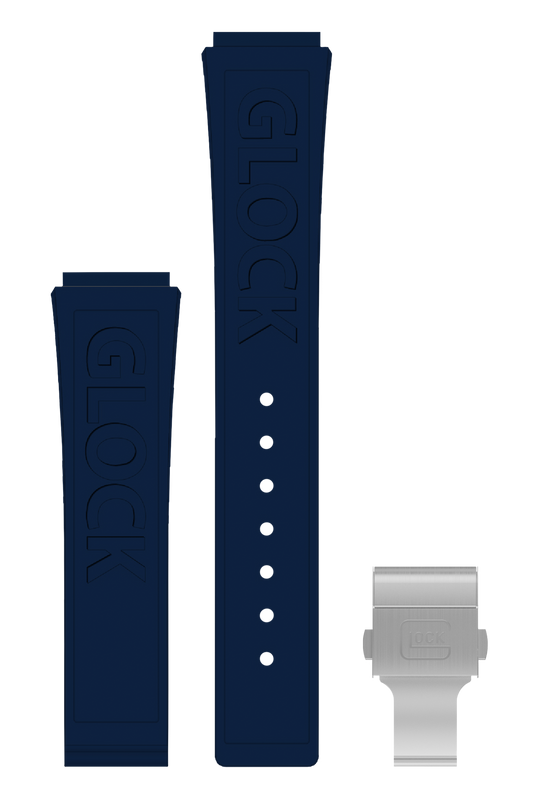 GLOCK Silicone Strap in Blue with Silver-Tone Clasp and Lettering GB-PU-BLUE-LOGO-SC