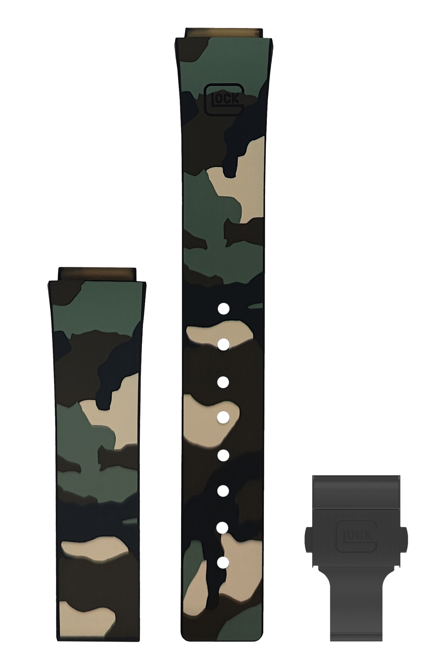 GLOCK Silicone Strap in Camouflage with Black Clasp GB-PU-CAMOFOREST-BC