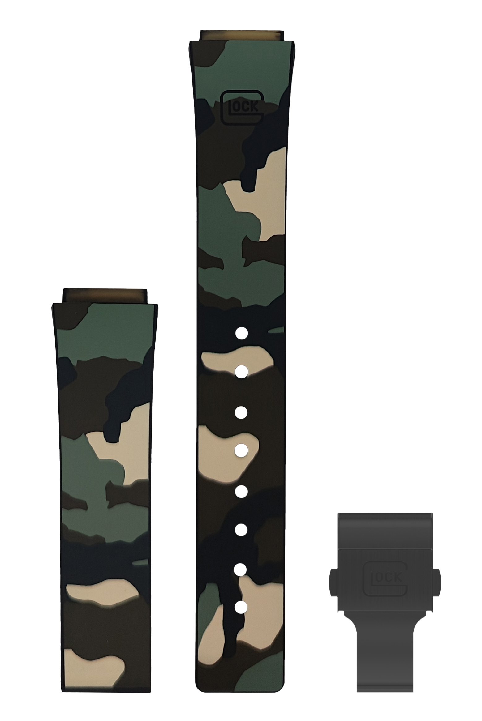 GLOCK Silicone Strap in Camouflage with Black Clasp GB-PU-CAMOFOREST-BC