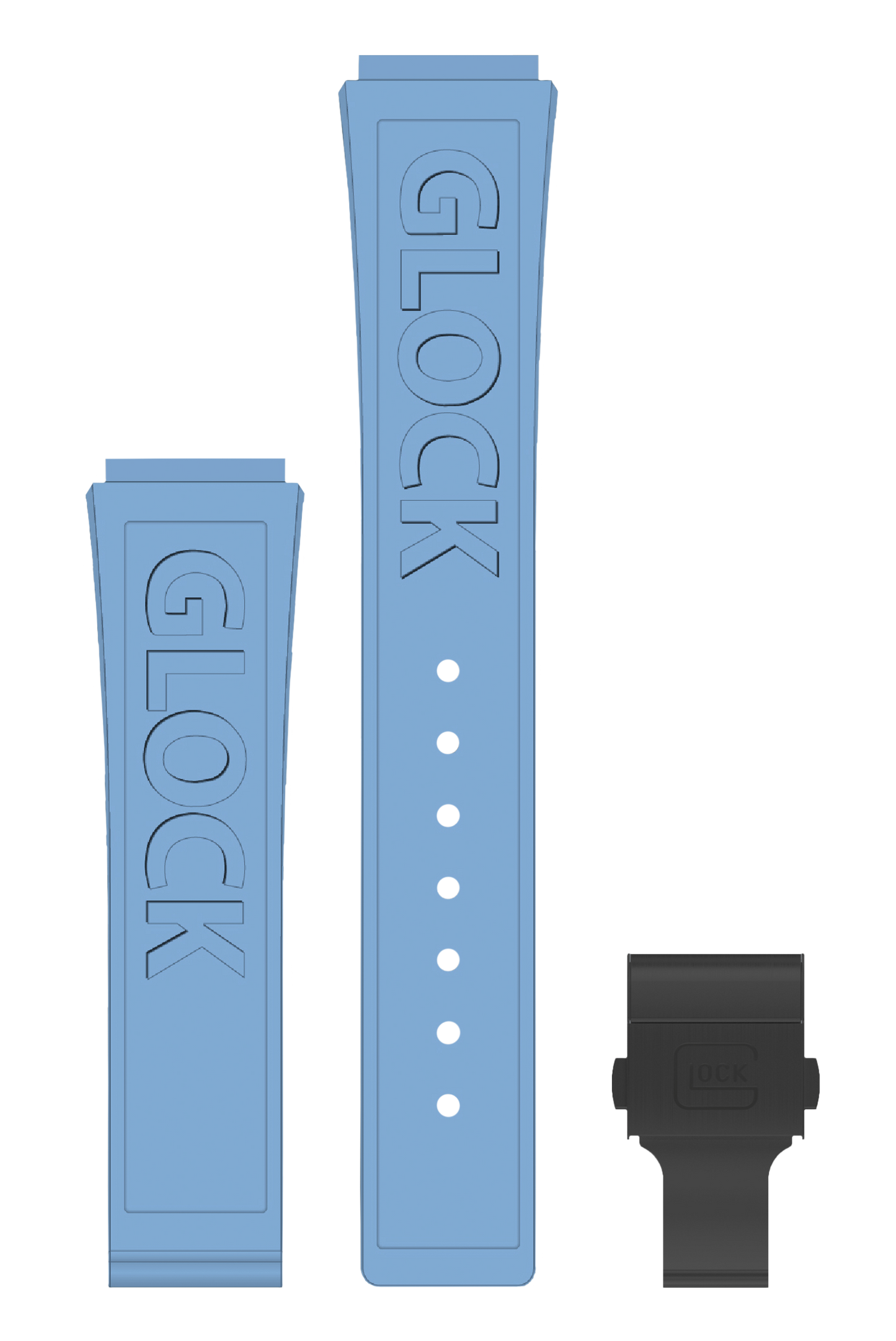 GLOCK Silicone Strap in Light Blue with Black Clasp and Lettering GB-PU-LIGHTBLUE-LOGO-BC