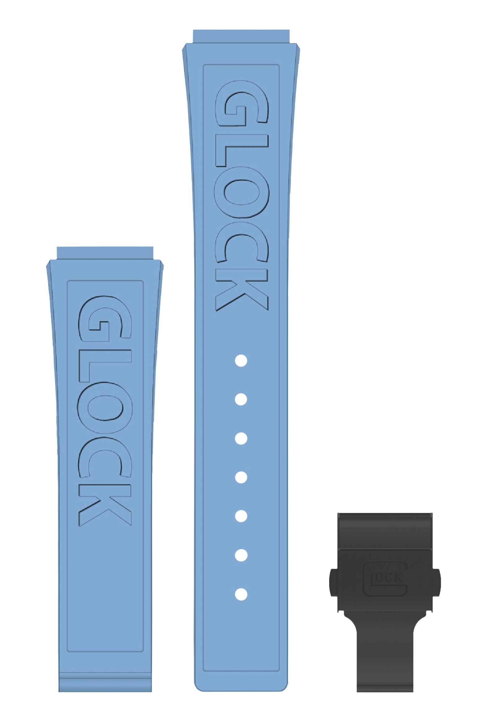 GLOCK Silicone Strap in Light Blue with Black Clasp and Lettering GB-PU-LIGHTBLUE-LOGO-BC