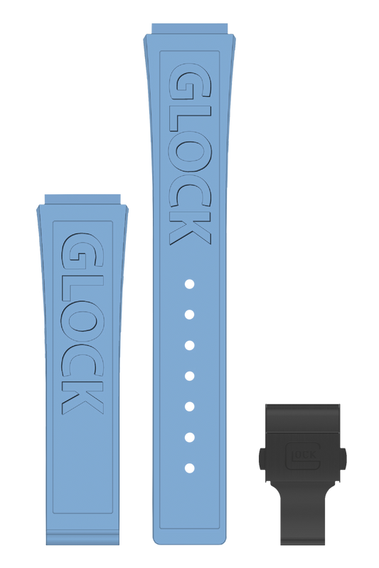 GLOCK Silicone Strap in Light Blue with Black Clasp and Lettering GB-PU-LIGHTBLUE-LOGO-BC