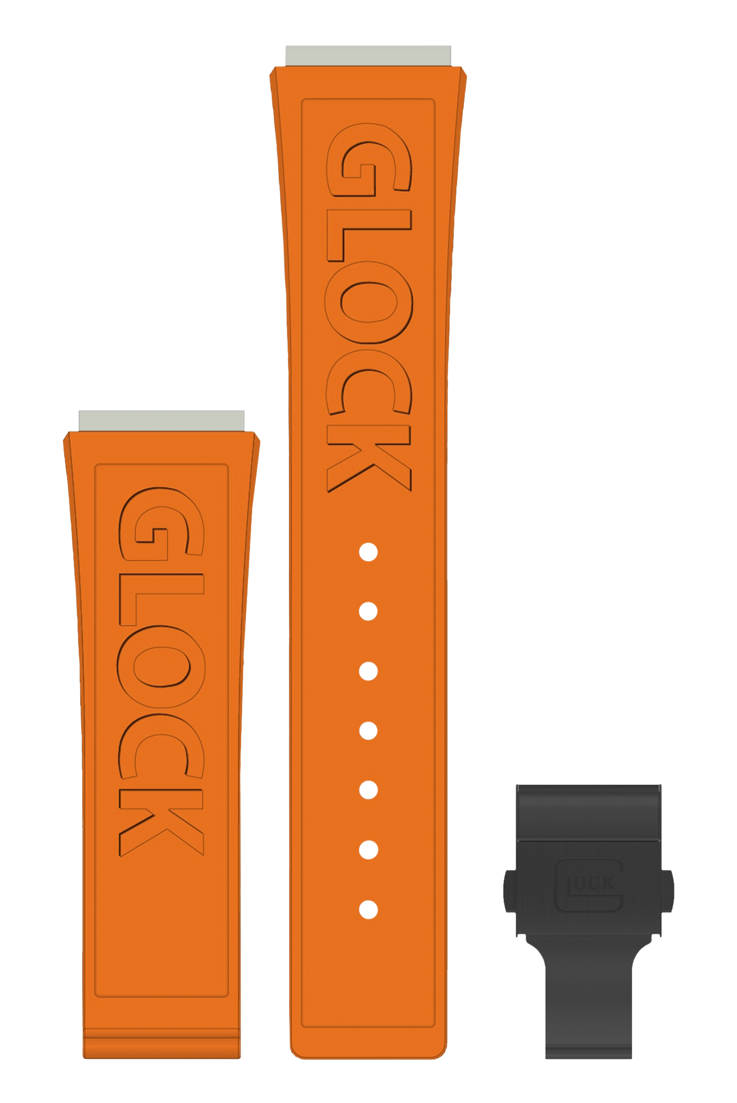 GLOCK Silicone Strap in Orange with Black Clasp and Lettering GB-PU-ORANGE-LOGO-BC