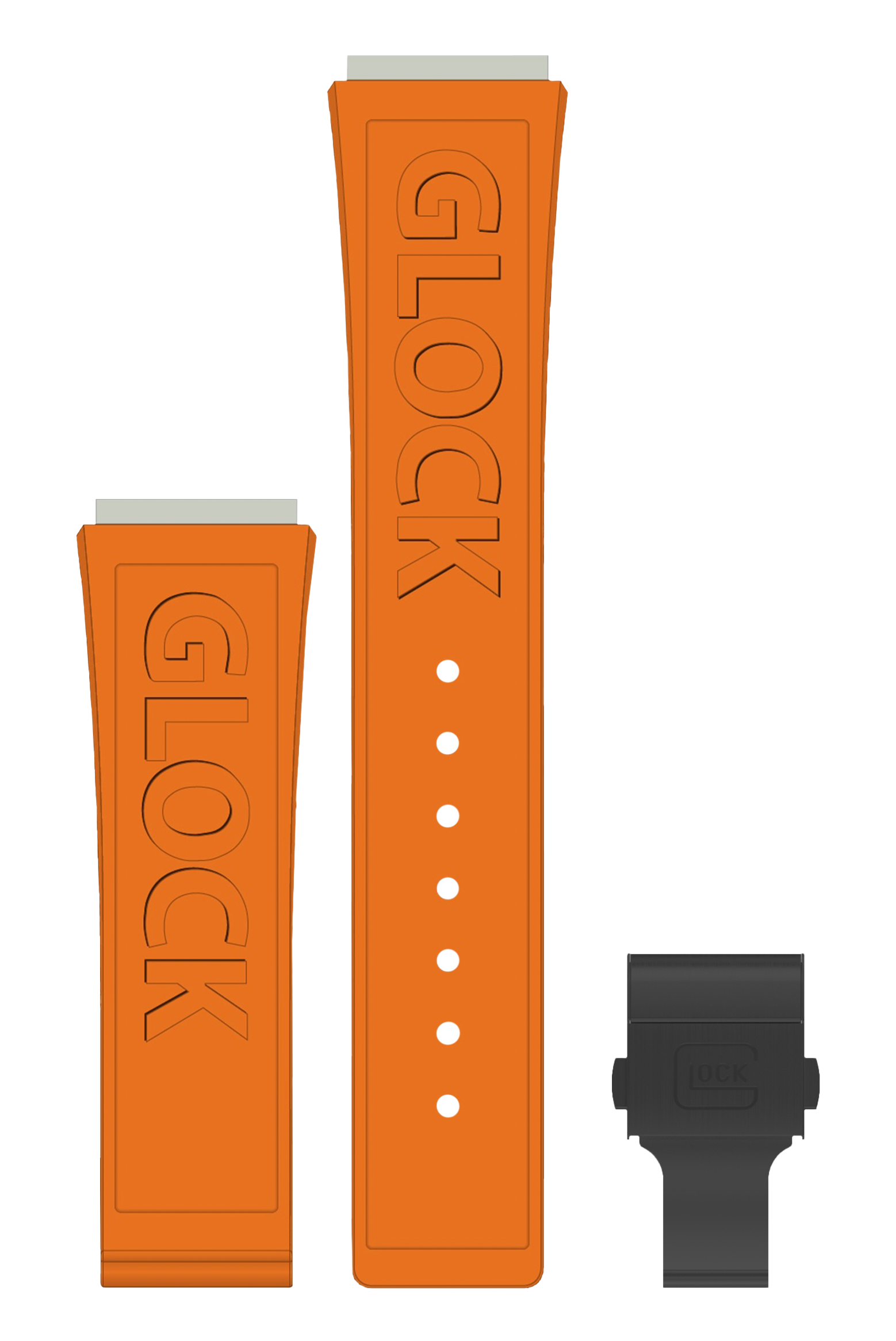 GLOCK Silicone Strap in Orange with Black Clasp and Lettering GB-PU-ORANGE-LOGO-BC