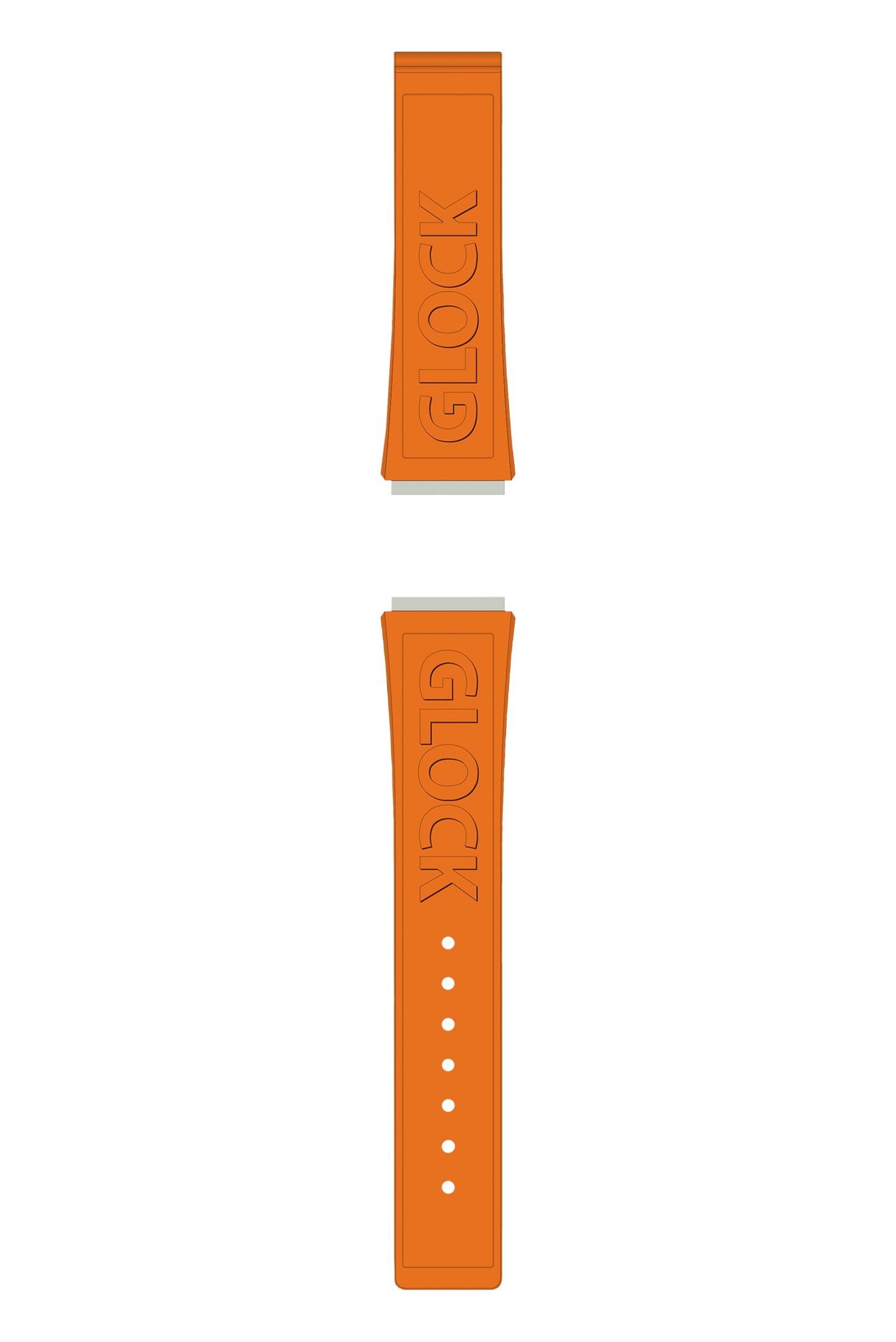 GLOCK Silicone Strap in Orange with Black Clasp and Lettering GB-PU-ORANGE-LOGO-BC Close UpGLOCK Silicone Strap in Orange with Black Clasp and Lettering GB-PU-ORANGE-LOGO-BC Full View