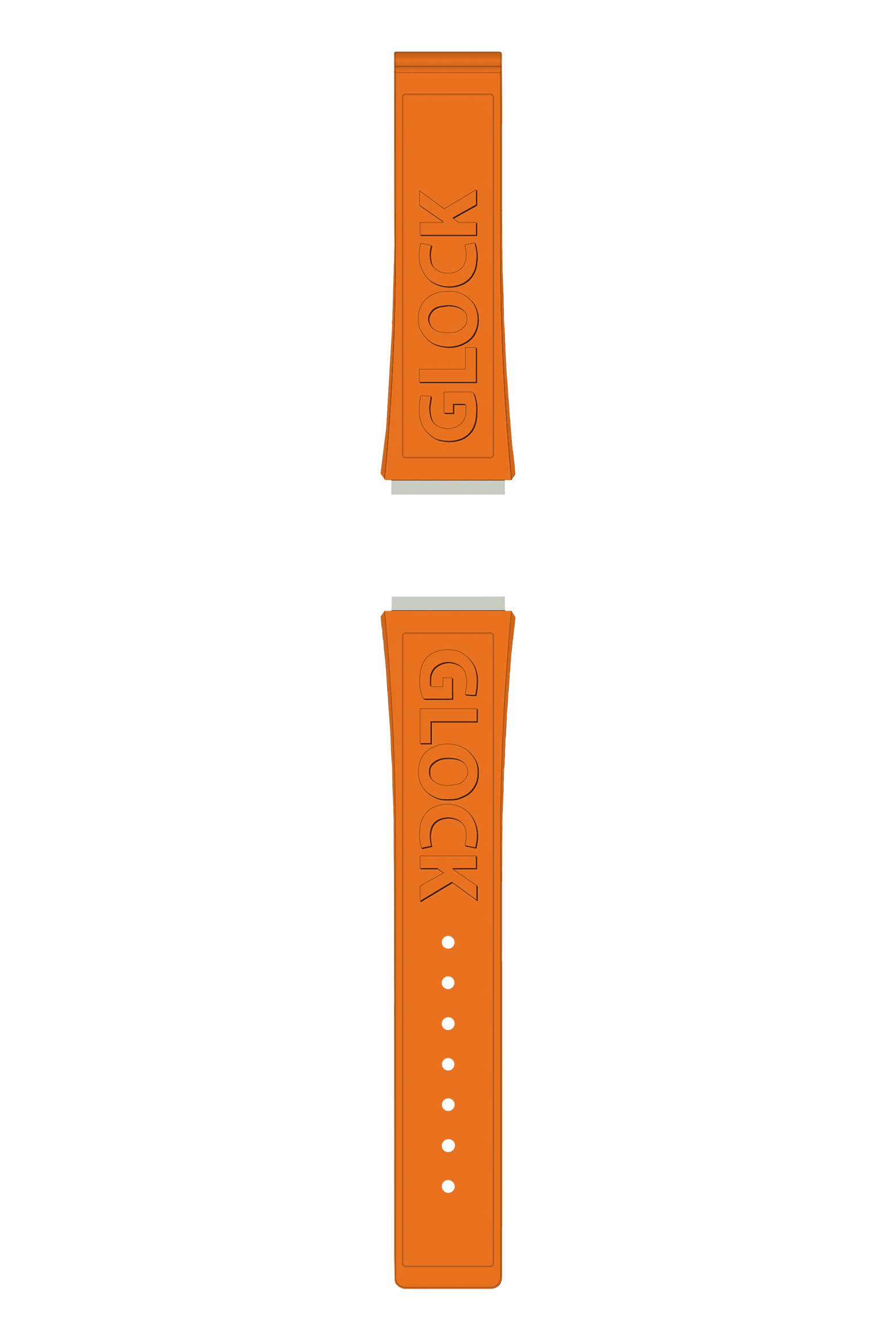 GLOCK Silicone Strap in Orange with Black Clasp and Lettering GB-PU-ORANGE-LOGO-BC Close UpGLOCK Silicone Strap in Orange with Black Clasp and Lettering GB-PU-ORANGE-LOGO-BC Full View