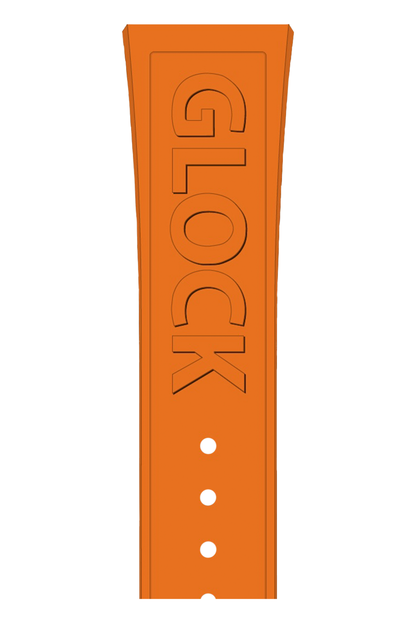 GLOCK Silicone Strap in Orange with Black Clasp and Lettering GB-PU-ORANGE-LOGO-BC Close Up