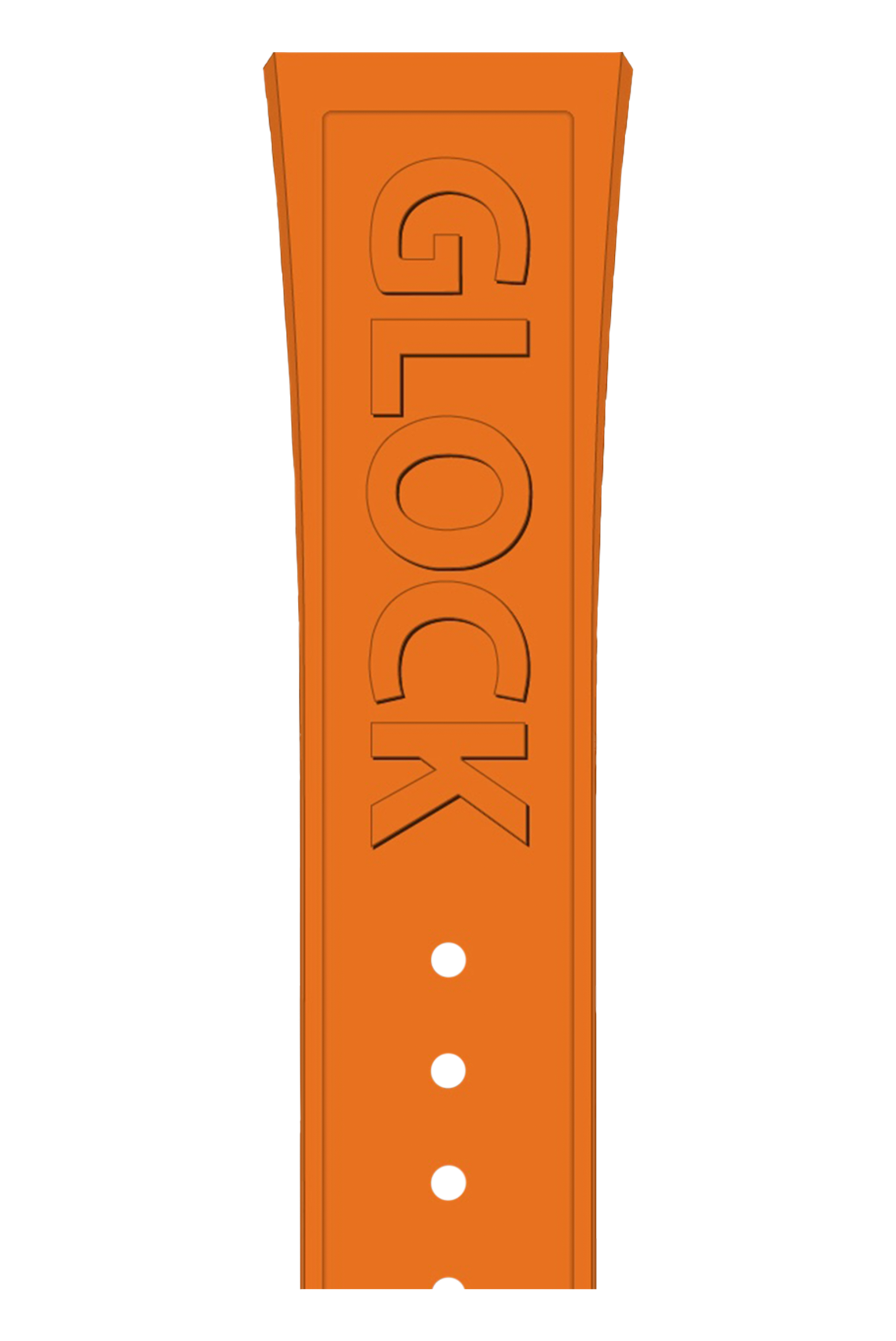 GLOCK Silicone Strap in Orange with Black Clasp and Lettering GB-PU-ORANGE-LOGO-BC Close Up