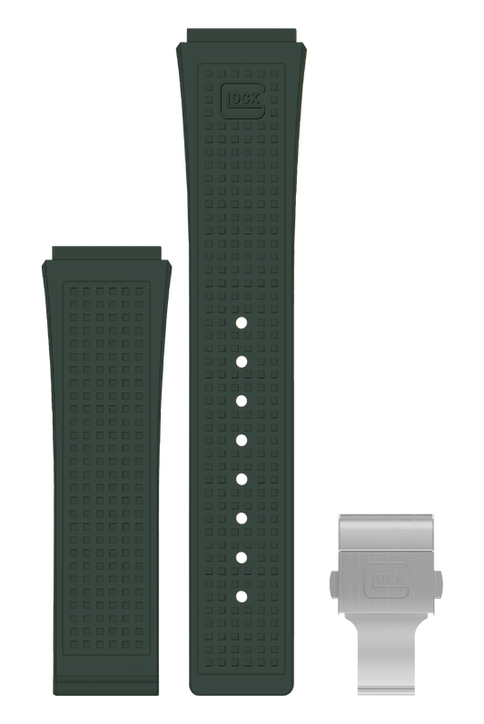 GLOCK Silicone Strap in Racing Green with Black Clasp GB-PU-RACINGGREEN-RTF-SC