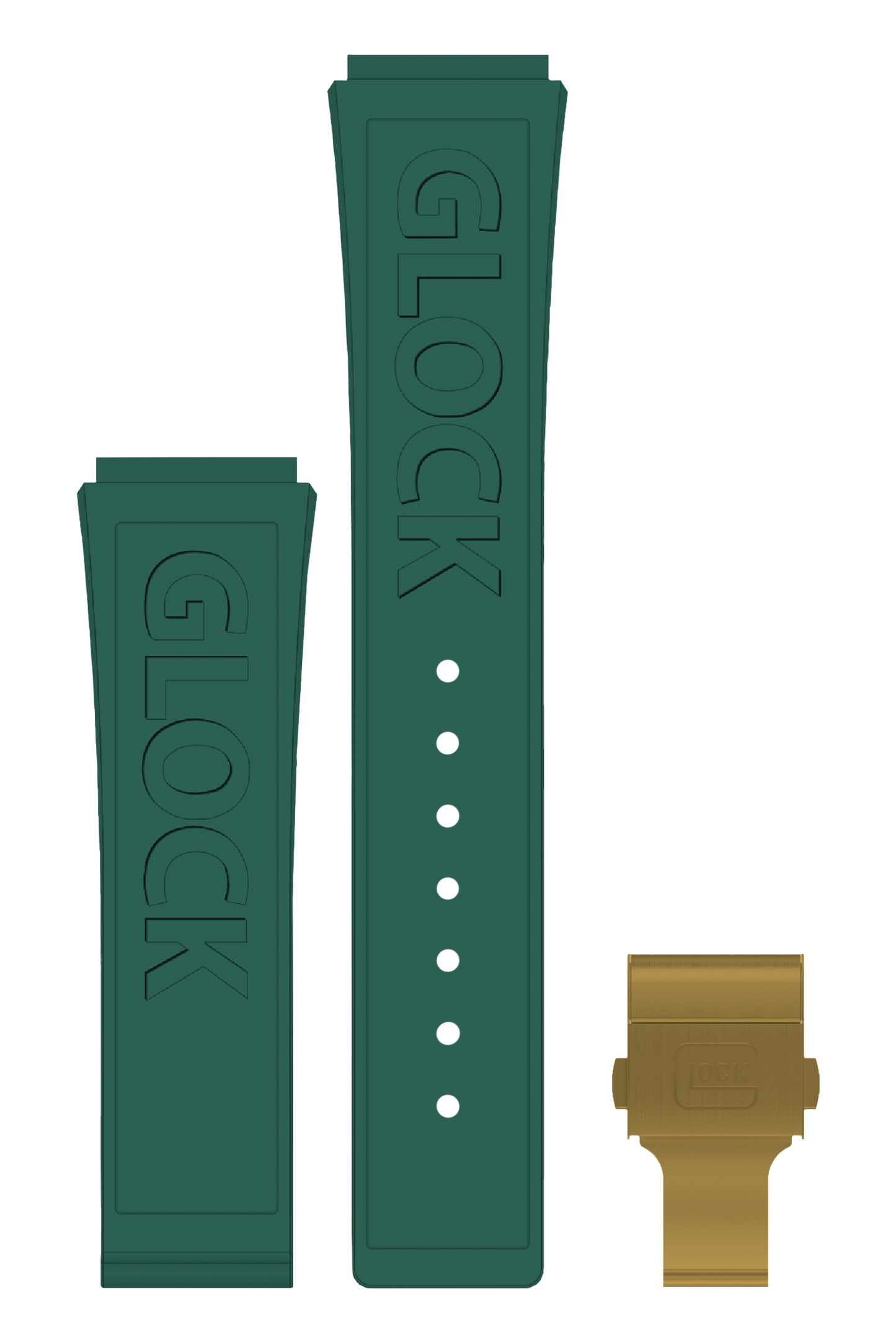 GLOCK Silicone Strap in Racing Green with Gold-Tone Clasp and Lettering GB-PU-RACINGGREEN-LOGO-GC