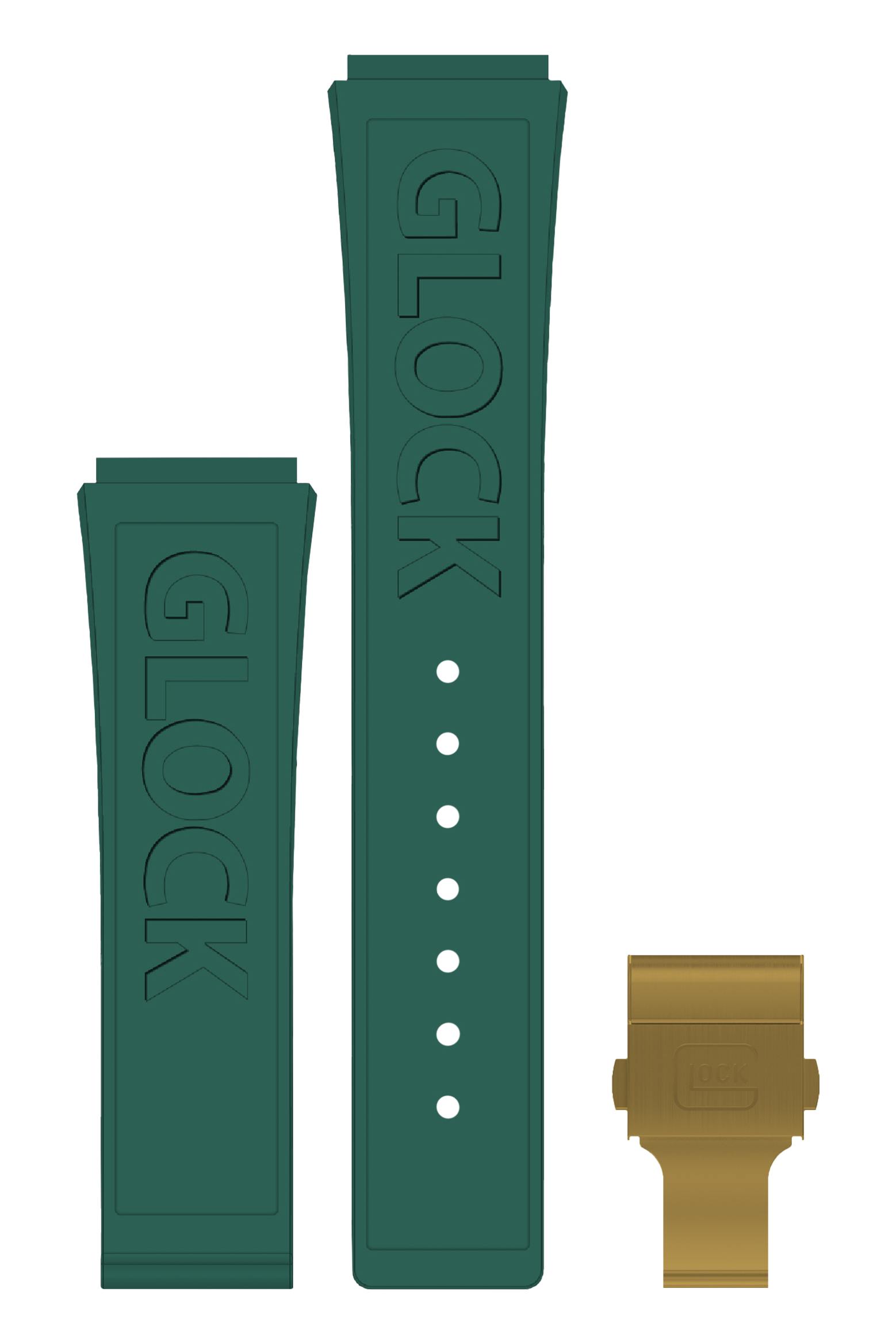 GLOCK Silicone Strap in Racing Green with Gold-Tone Clasp and Lettering GB-PU-RACINGGREEN-LOGO-GC