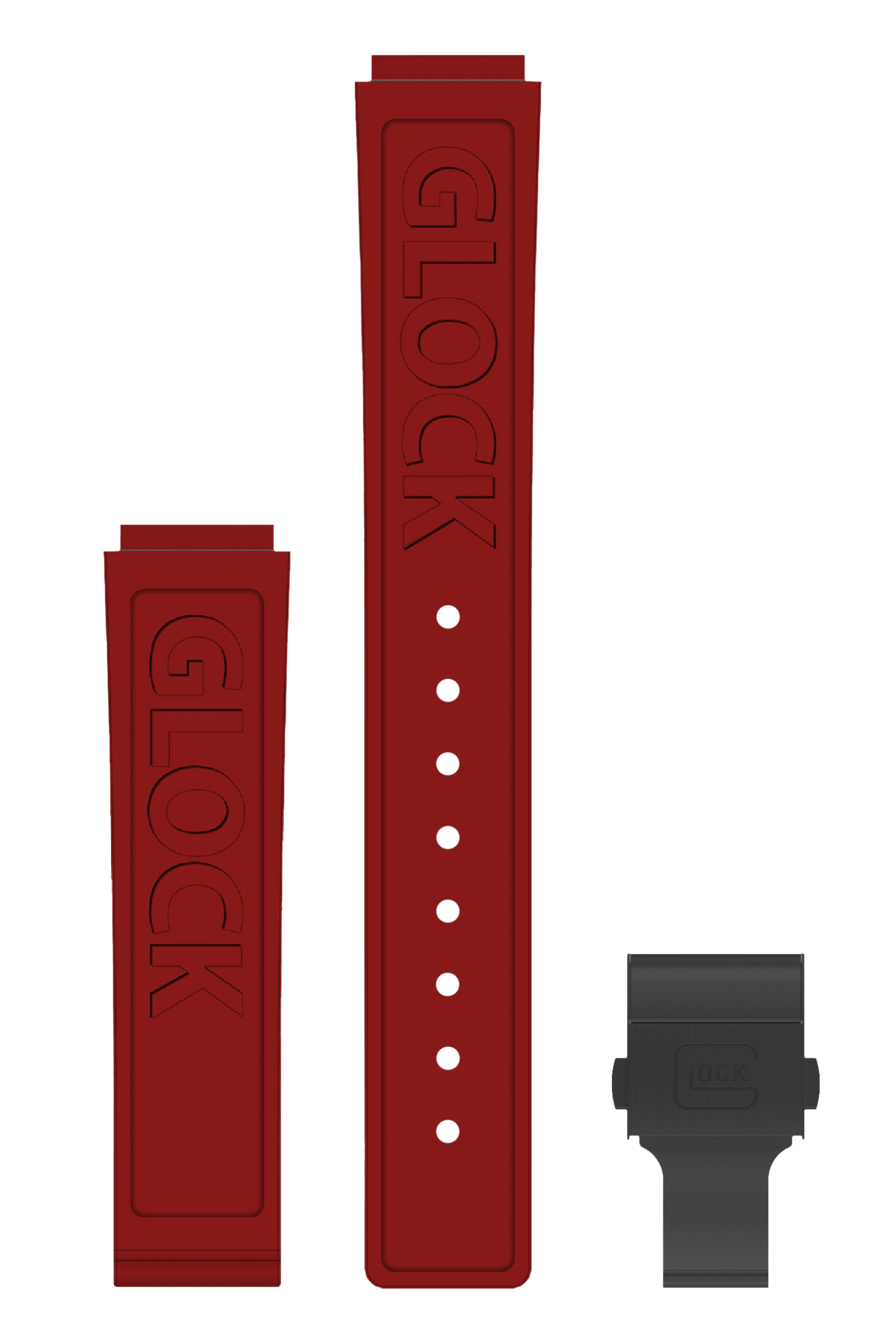 GLOCK Silicone Strap in Red with Black Clasp and Lettering GB-PU-RED-LOGO-BC