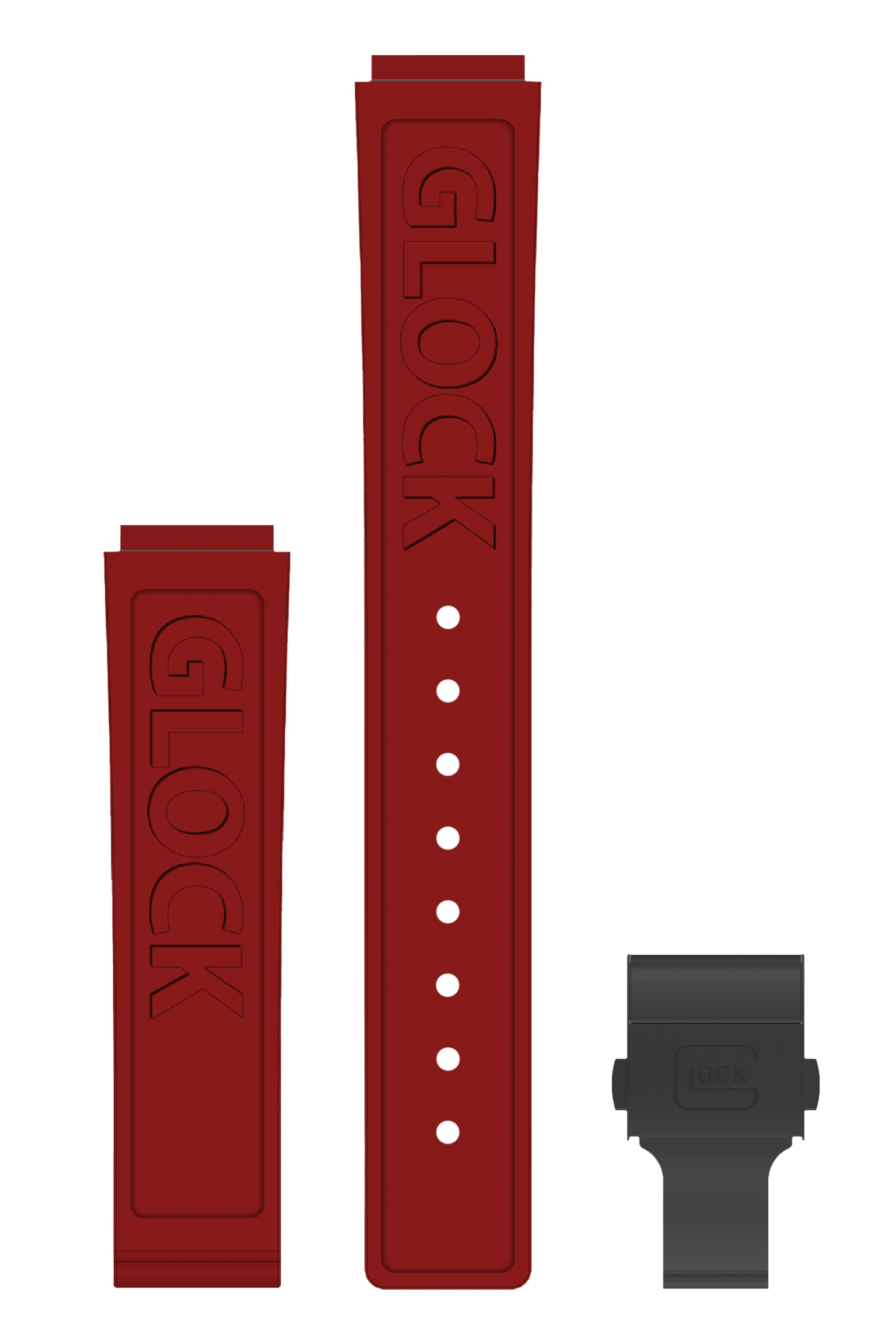 GLOCK Silicone Strap in Red with Black Clasp and Lettering GB-PU-RED-LOGO-BC