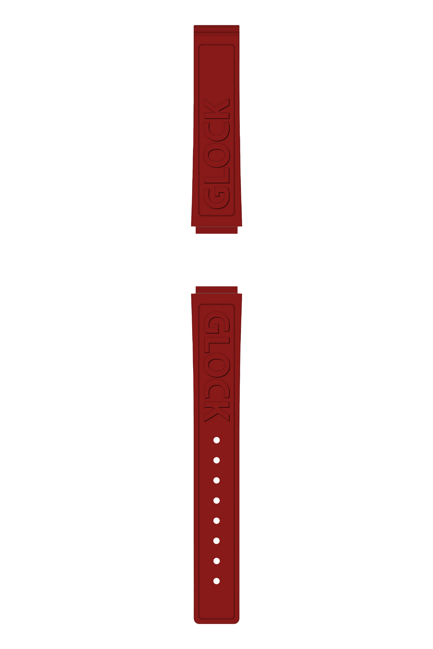 GLOCK Silicone Strap in Red with Black Clasp and Lettering GB-PU-RED-LOGO-BC Close UpGLOCK Silicone Strap in Red with Black Clasp and Lettering GB-PU-RED-LOGO-BC Full View