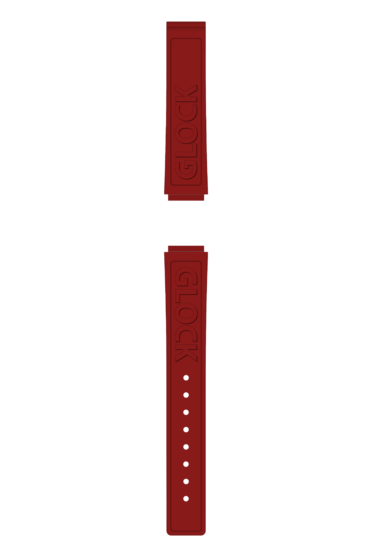 GLOCK Silicone Strap in Red with Black Clasp and Lettering GB-PU-RED-LOGO-BC Close UpGLOCK Silicone Strap in Red with Black Clasp and Lettering GB-PU-RED-LOGO-BC Full View