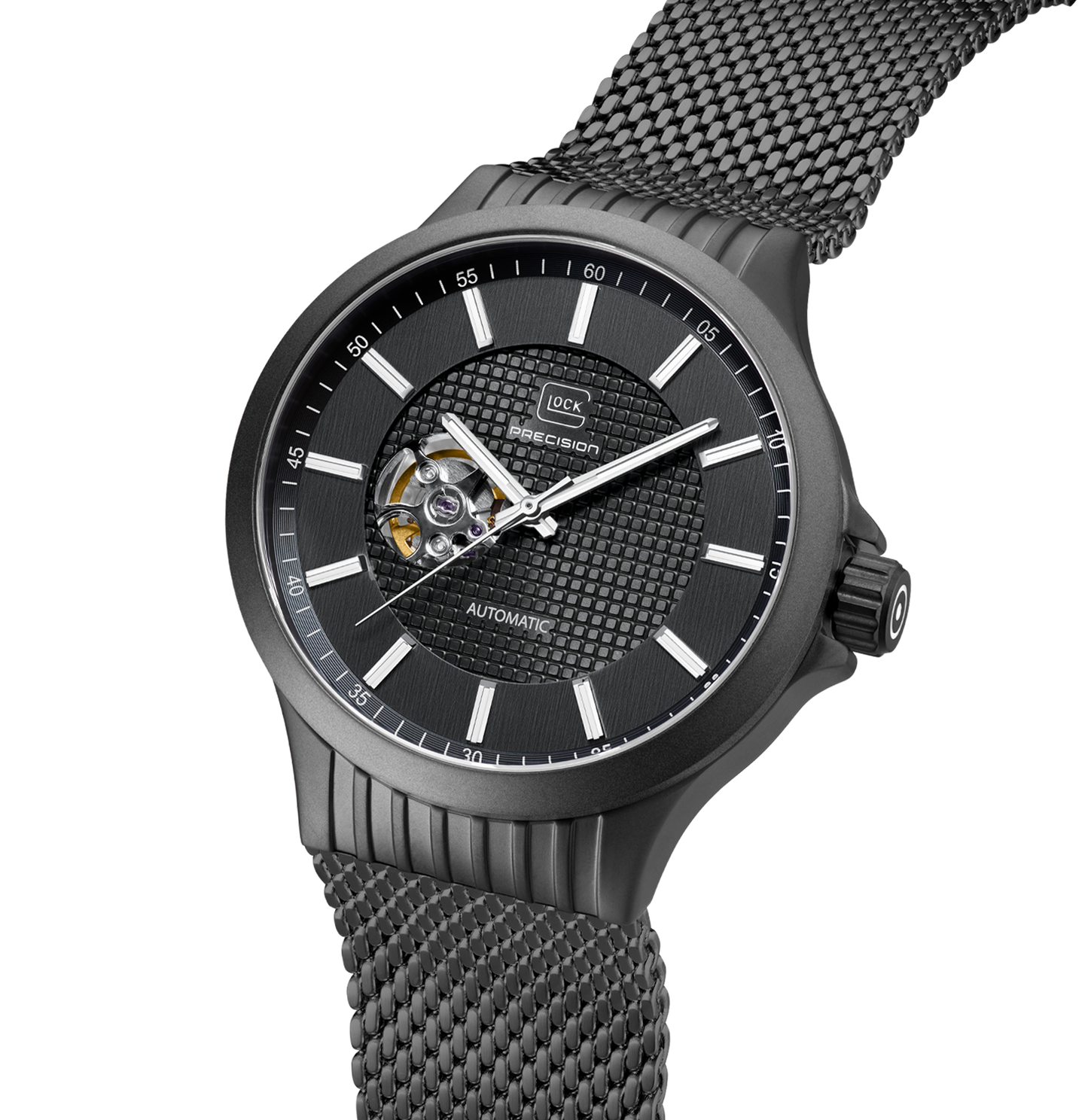 GLOCK Watch GW-13-1-24 Gunmetal Mesh Strap Half Side View