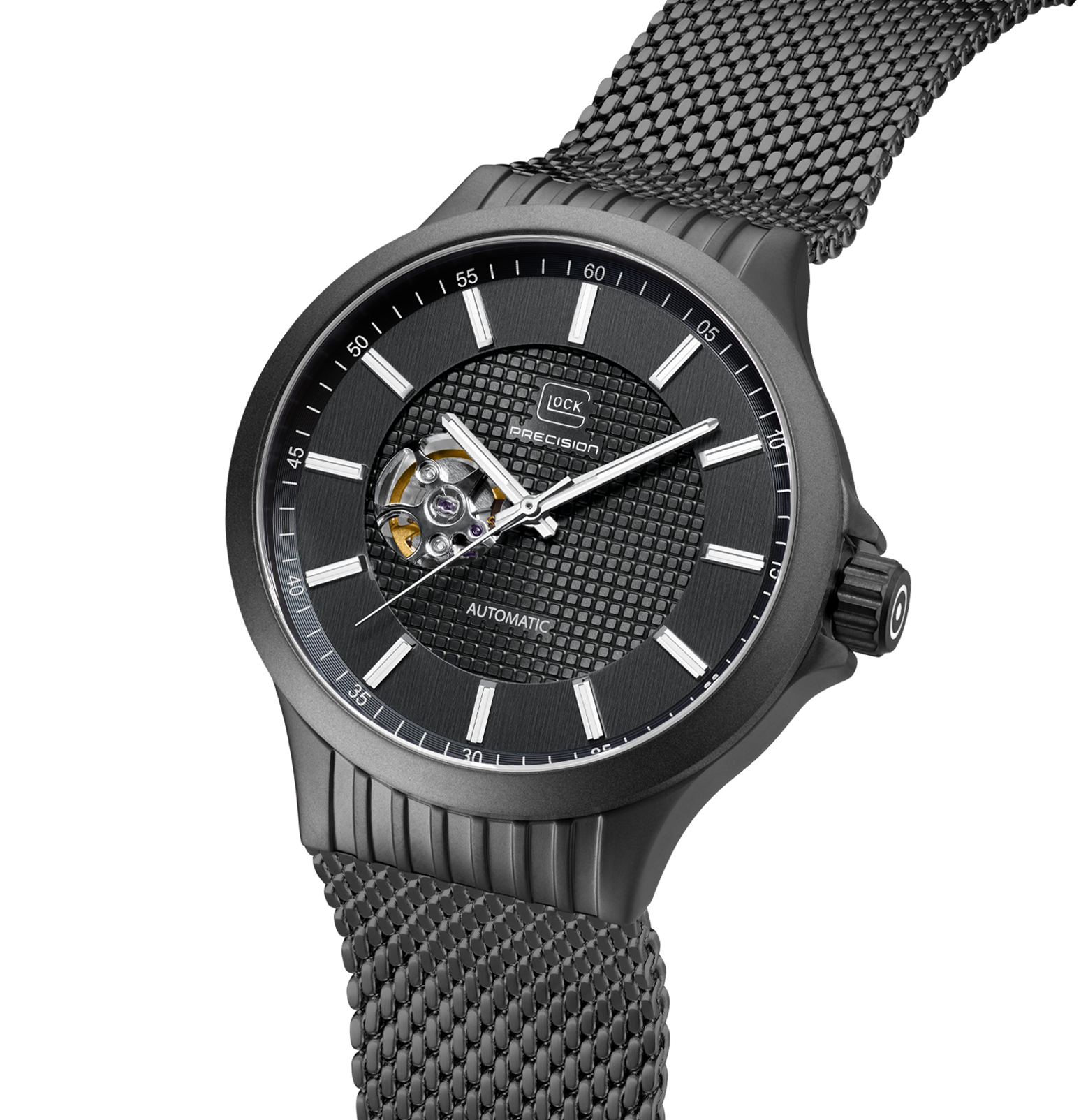 GLOCK Watch GW-13-1-24 Gunmetal Mesh Strap Half Side View