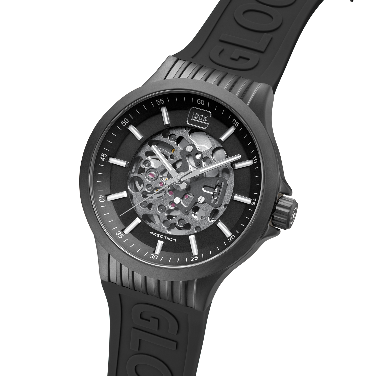 GLOCK Watch GW-14-1-24 Black Silicone Strap with Lettering Half Side View