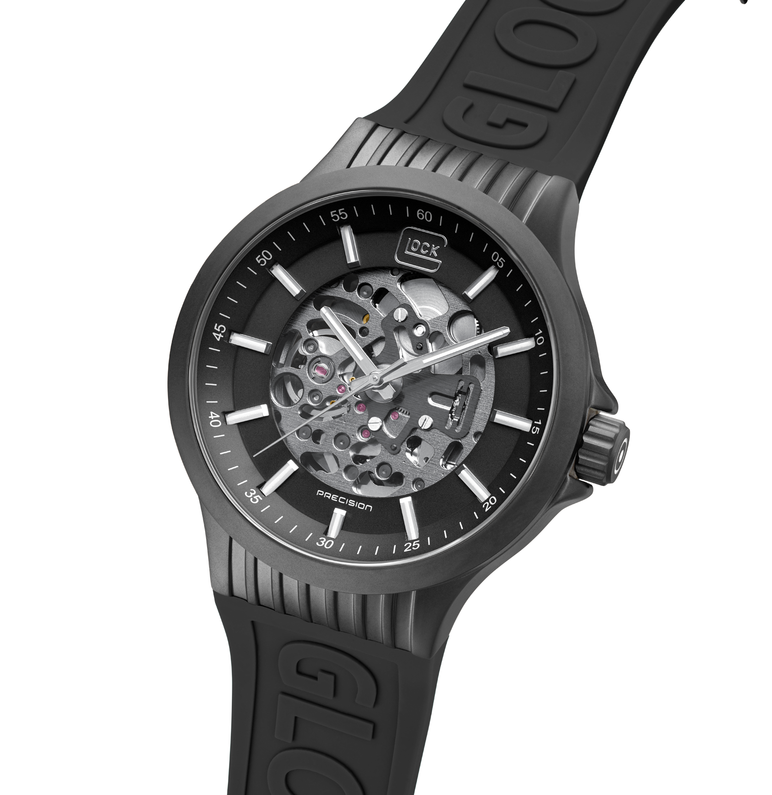 GLOCK Watch GW-14-1-24 Black Silicone Strap with Lettering Half Side View