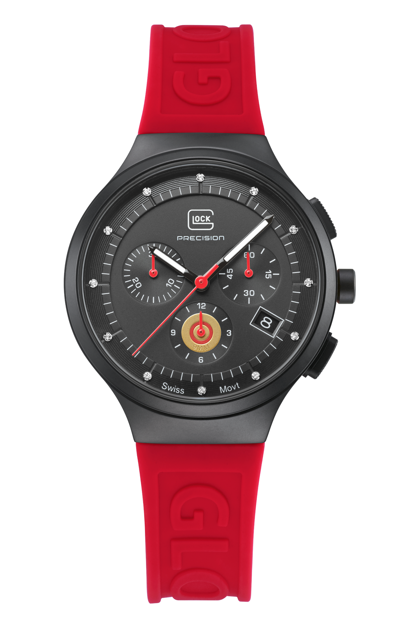 GLOCK Watch GW-16-1-18 Red Silicone Strap with Lettering Front View