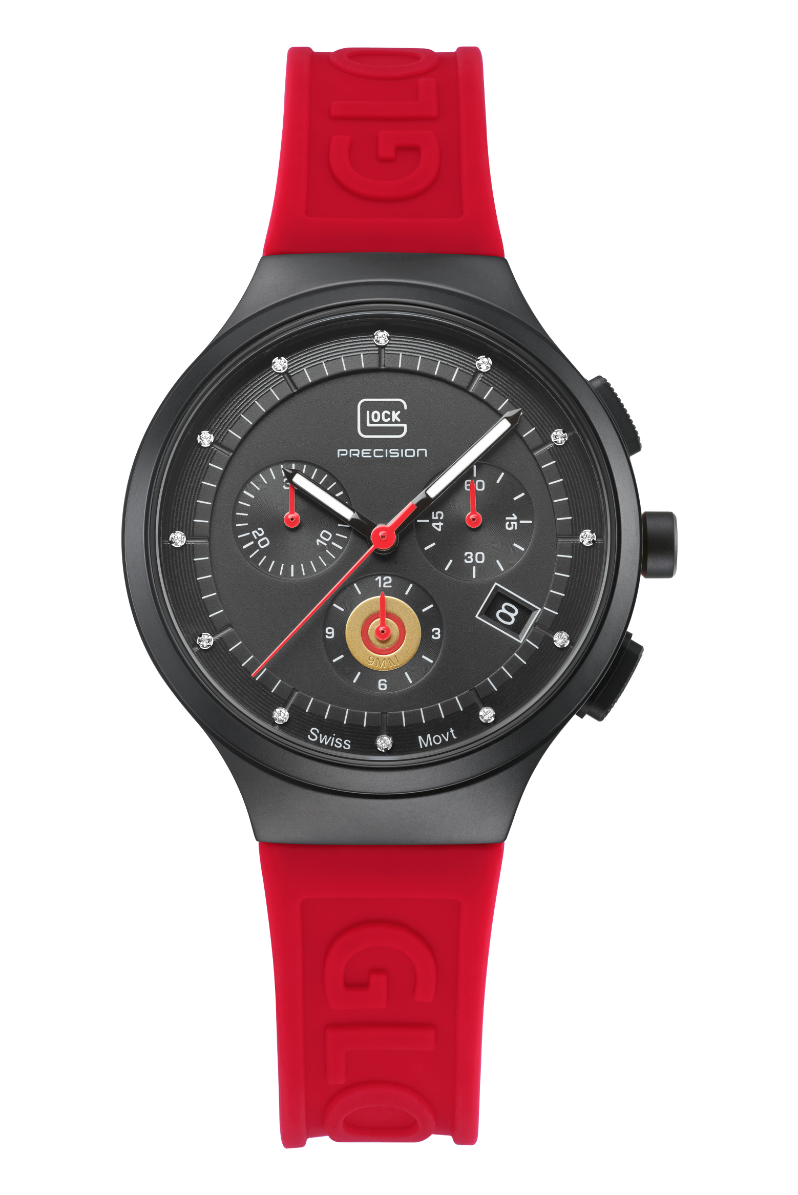 GLOCK Watch GW-16-1-18 Red Silicone Strap with Lettering Front View