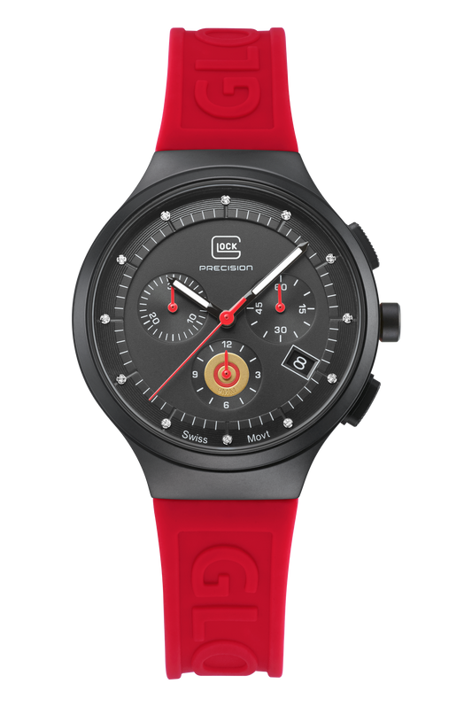 GLOCK Watch GW-16-1-18 Red Silicone Strap with Lettering Front View