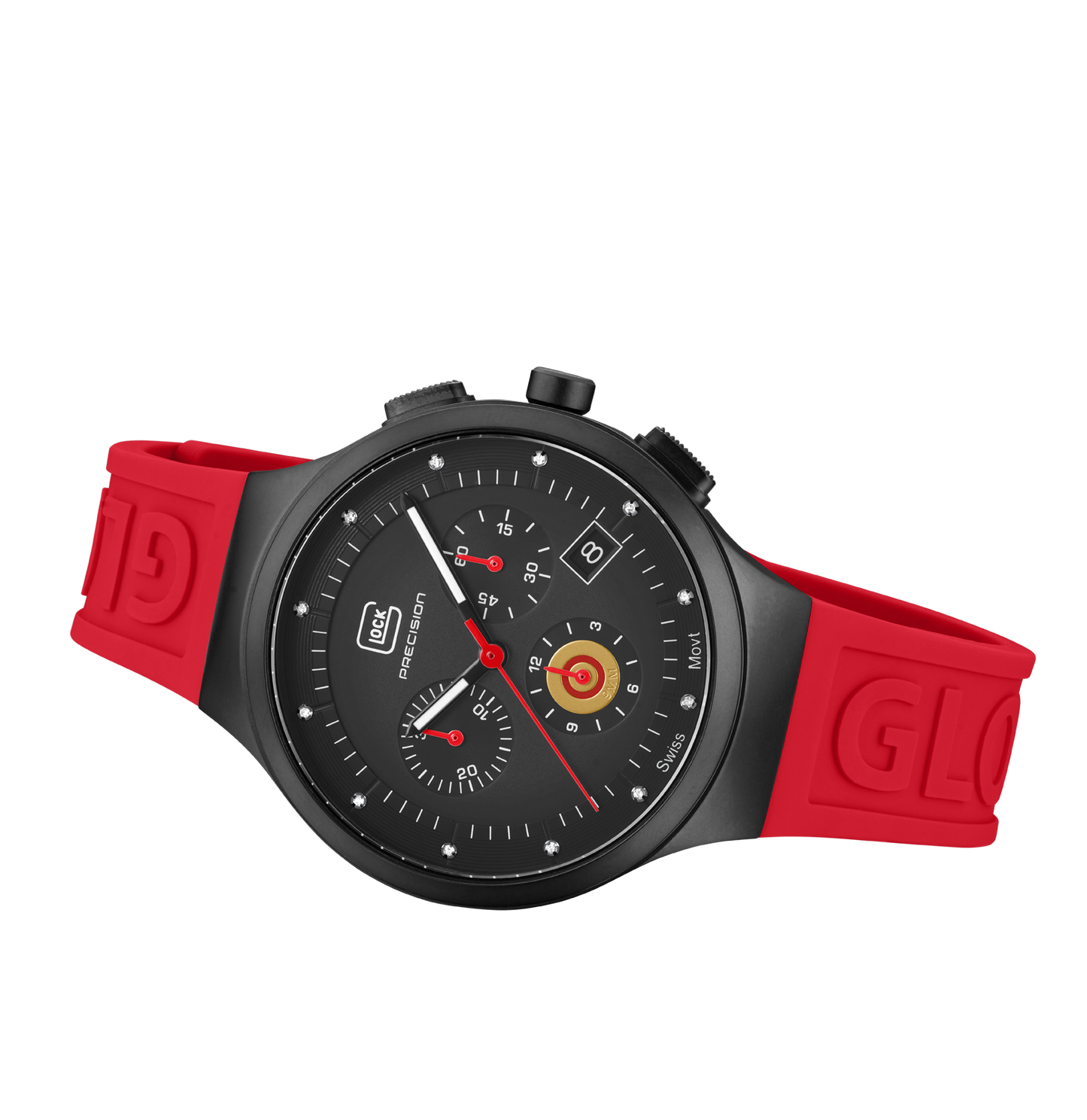 GLOCK Watch GW-16-1-18 Red Silicone Strap with Lettering Horizontal View