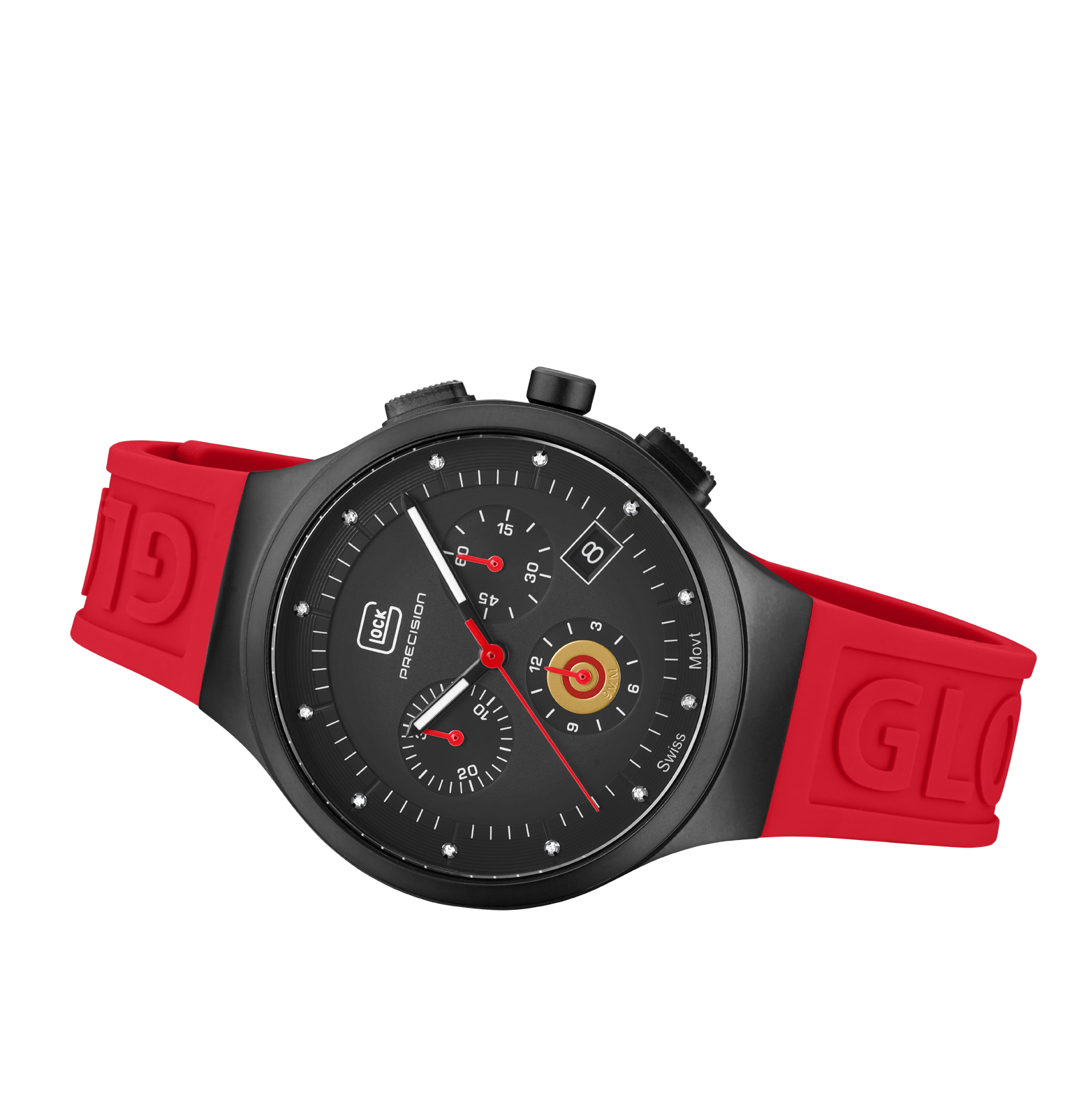 GLOCK Watch GW-16-1-18 Red Silicone Strap with Lettering Horizontal View