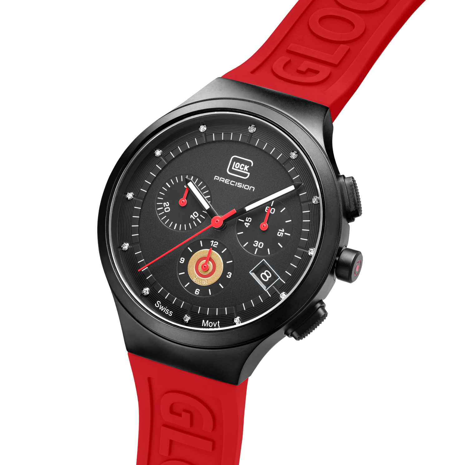 GLOCK Watch GW-16-1-18 Red Silicone Strap with Lettering Half Side View