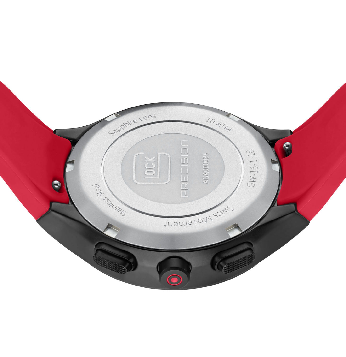 GLOCK Watch GW-16-1-18 Red Silicone Strap with Lettering Case Back View