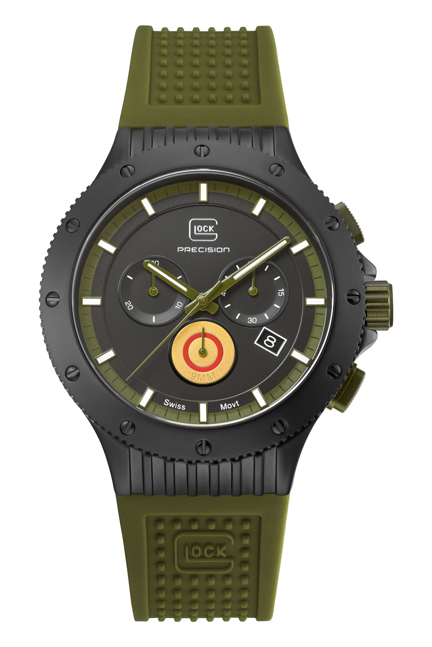 Limited GLOCK Watch GW-27-1-24 Armygreen Silicone Strap Front View