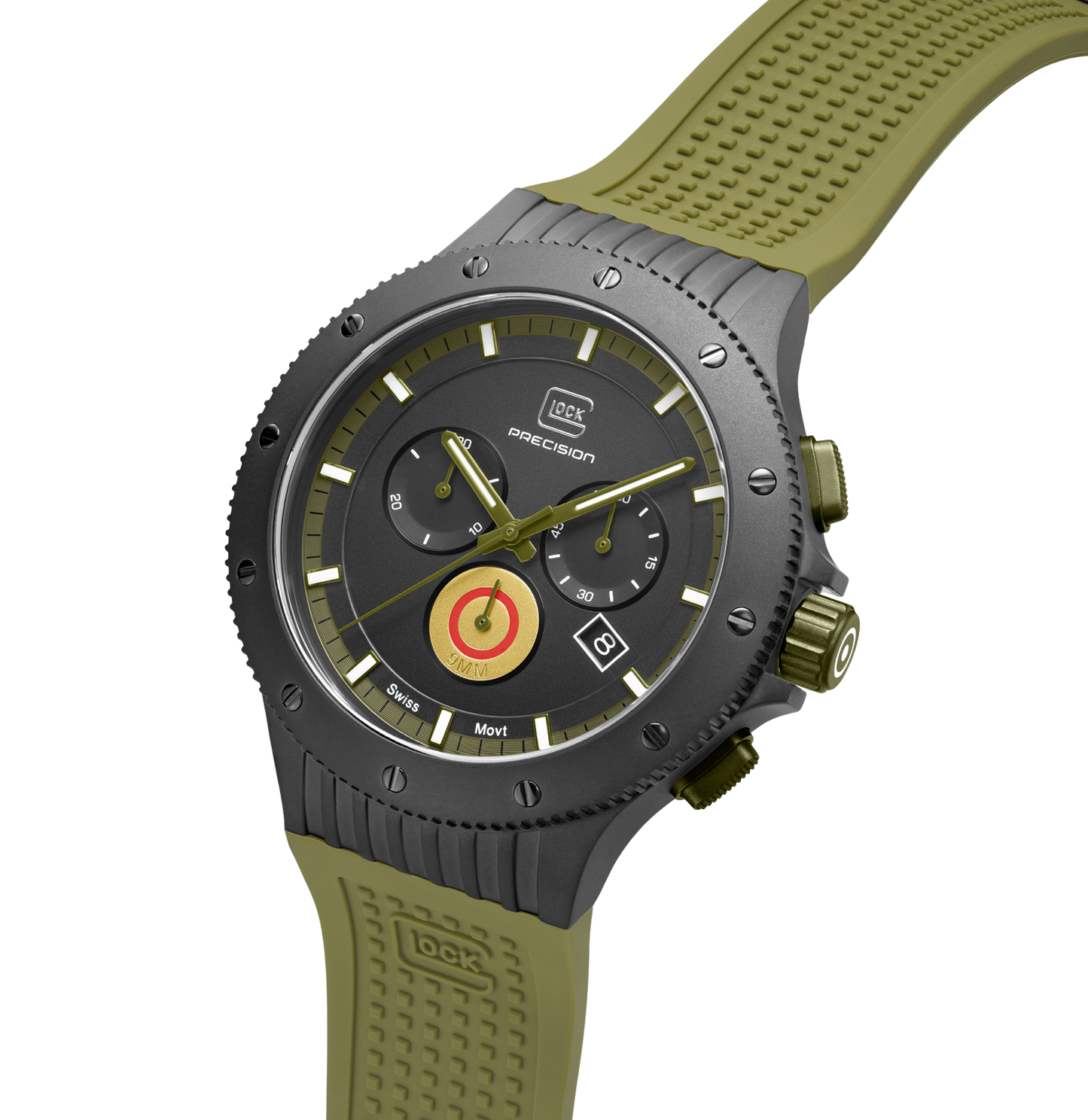 Limited GLOCK Watch GW-27-1-24 Armygreen Silicone Strap Half Side View