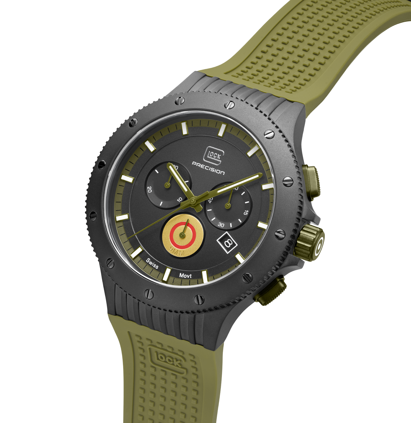 Limited GLOCK Watch GW-27-1-24 Armygreen Silicone Strap Half Side View