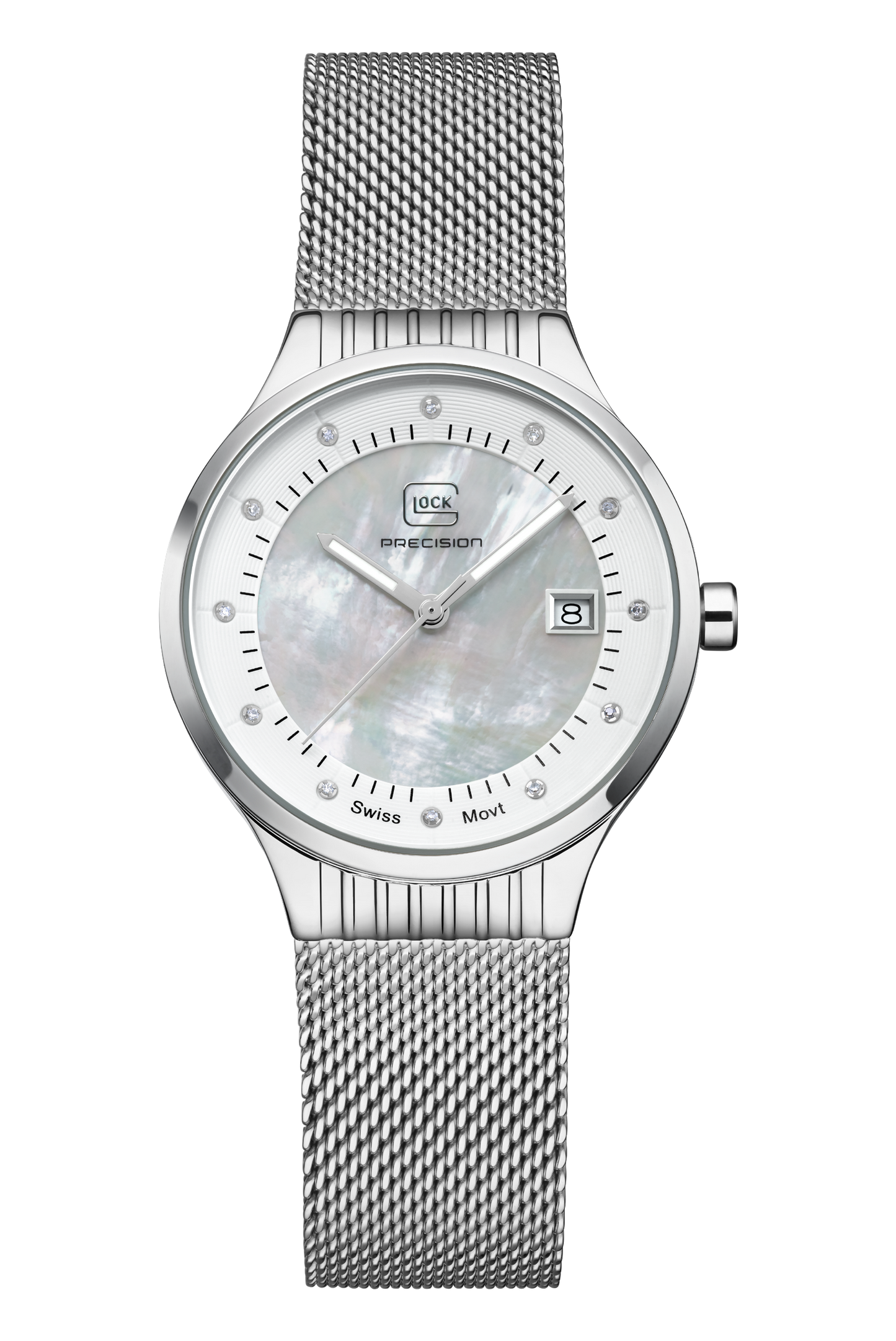 GLOCK Watch GW-28-1-18 Silver-Tone Mesh Strap Front View