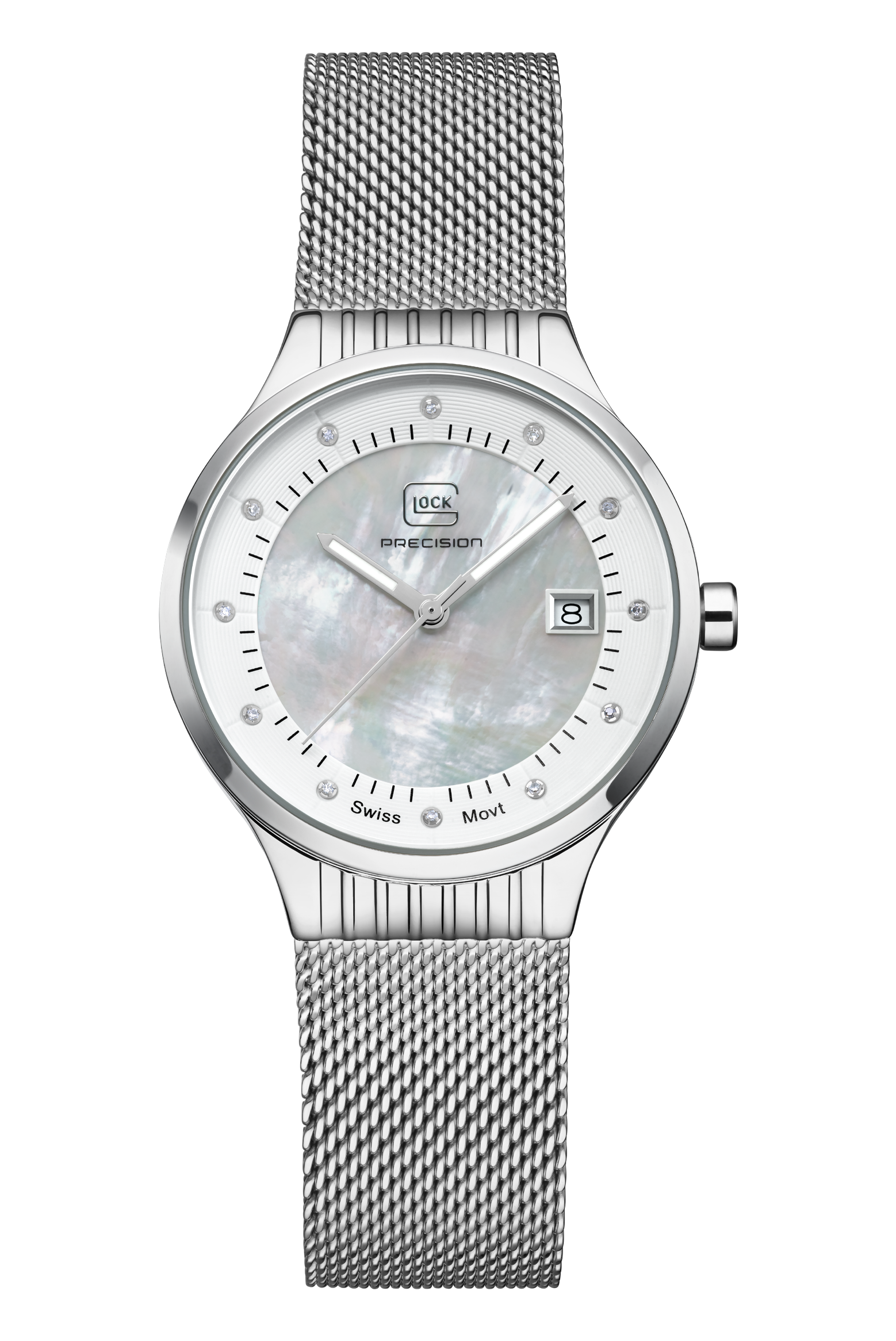 GLOCK Watch GW-28-1-18 Silver-Tone Mesh Strap Front View