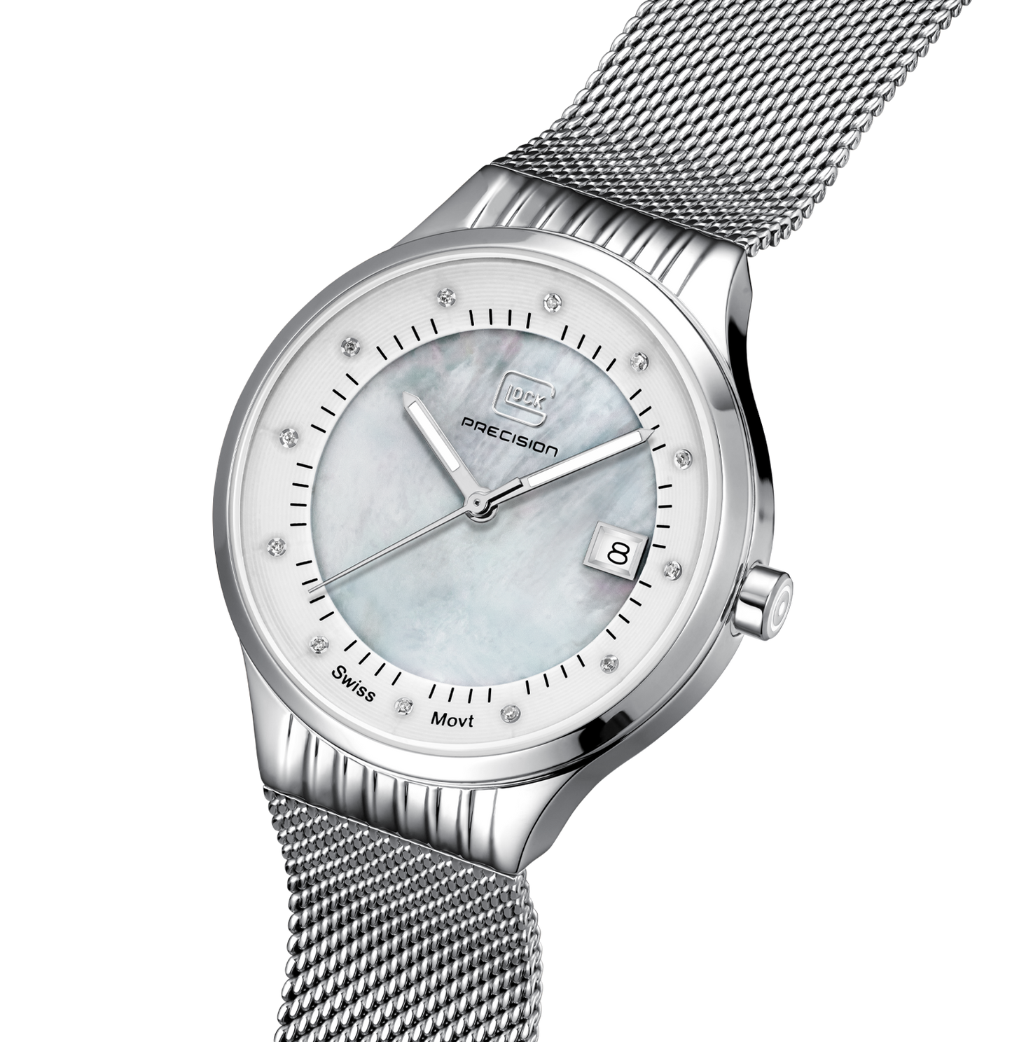 GLOCK Watch GW-28-1-18 Silver-Tone Mesh Strap Half Side View