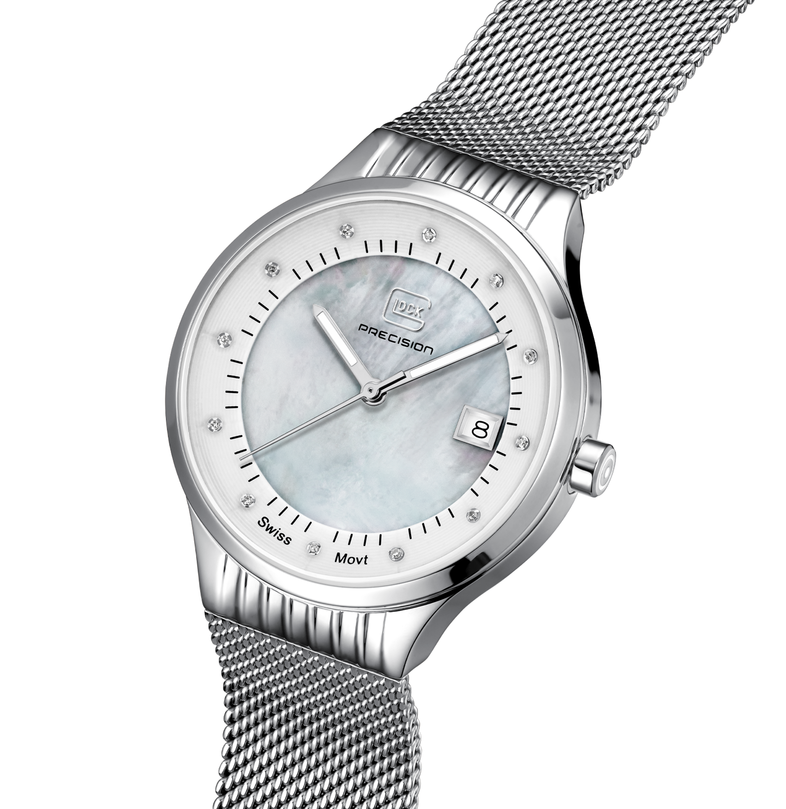 GLOCK Watch GW-28-1-18 Silver-Tone Mesh Strap Half Side View