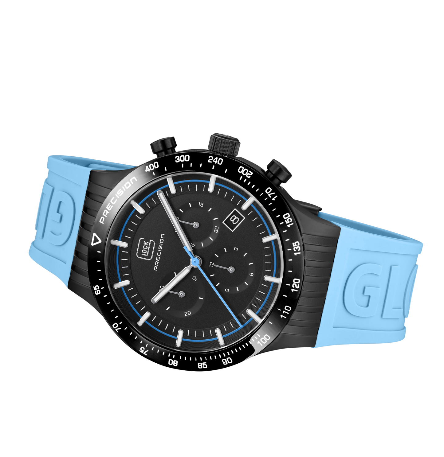 GLOCK Watch GW-34-2-24 Light Blue Silicone Strap with GLOCK Lettering Horizontal View