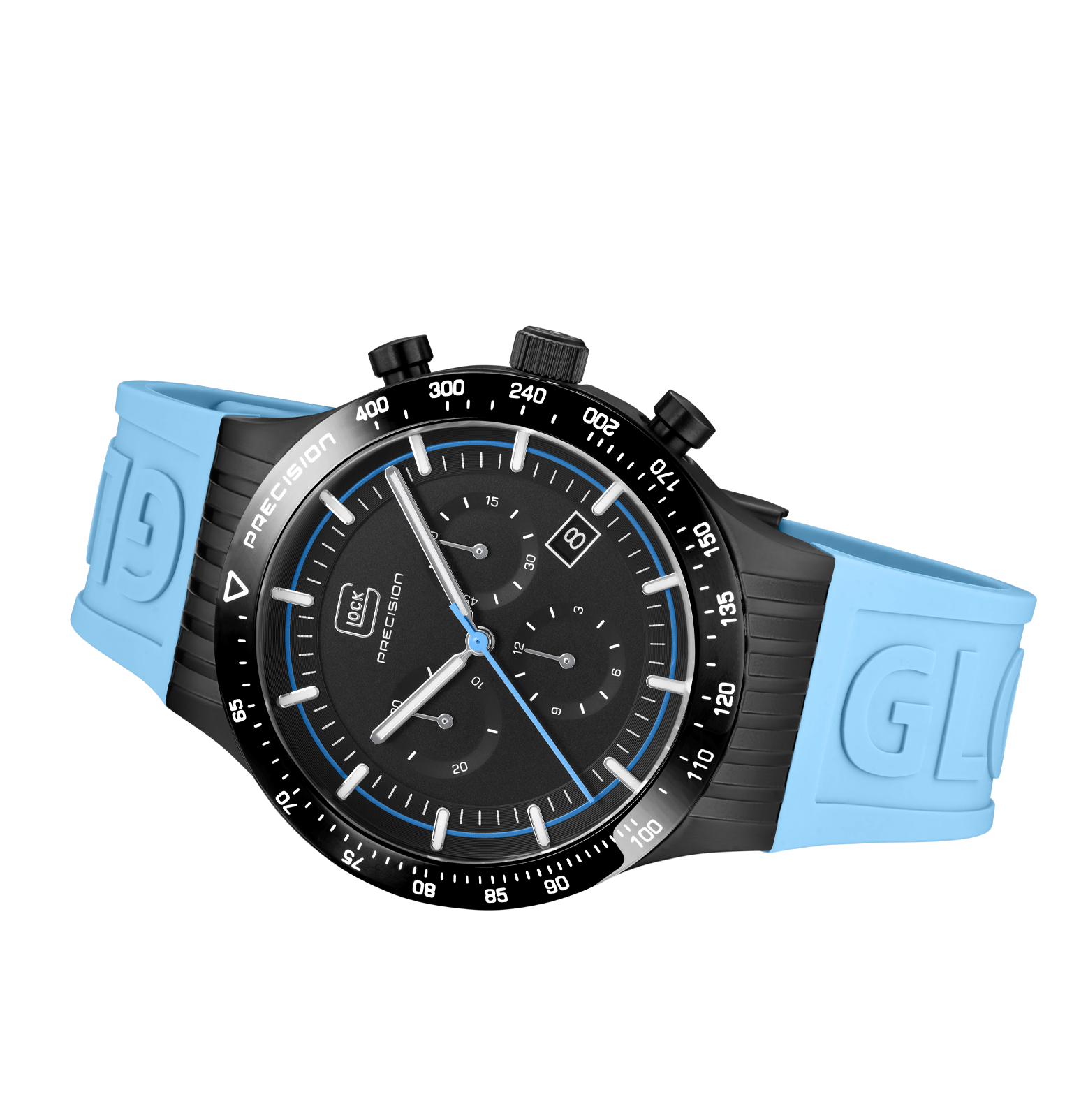 GLOCK Watch GW-34-2-24 Light Blue Silicone Strap with GLOCK Lettering Horizontal View