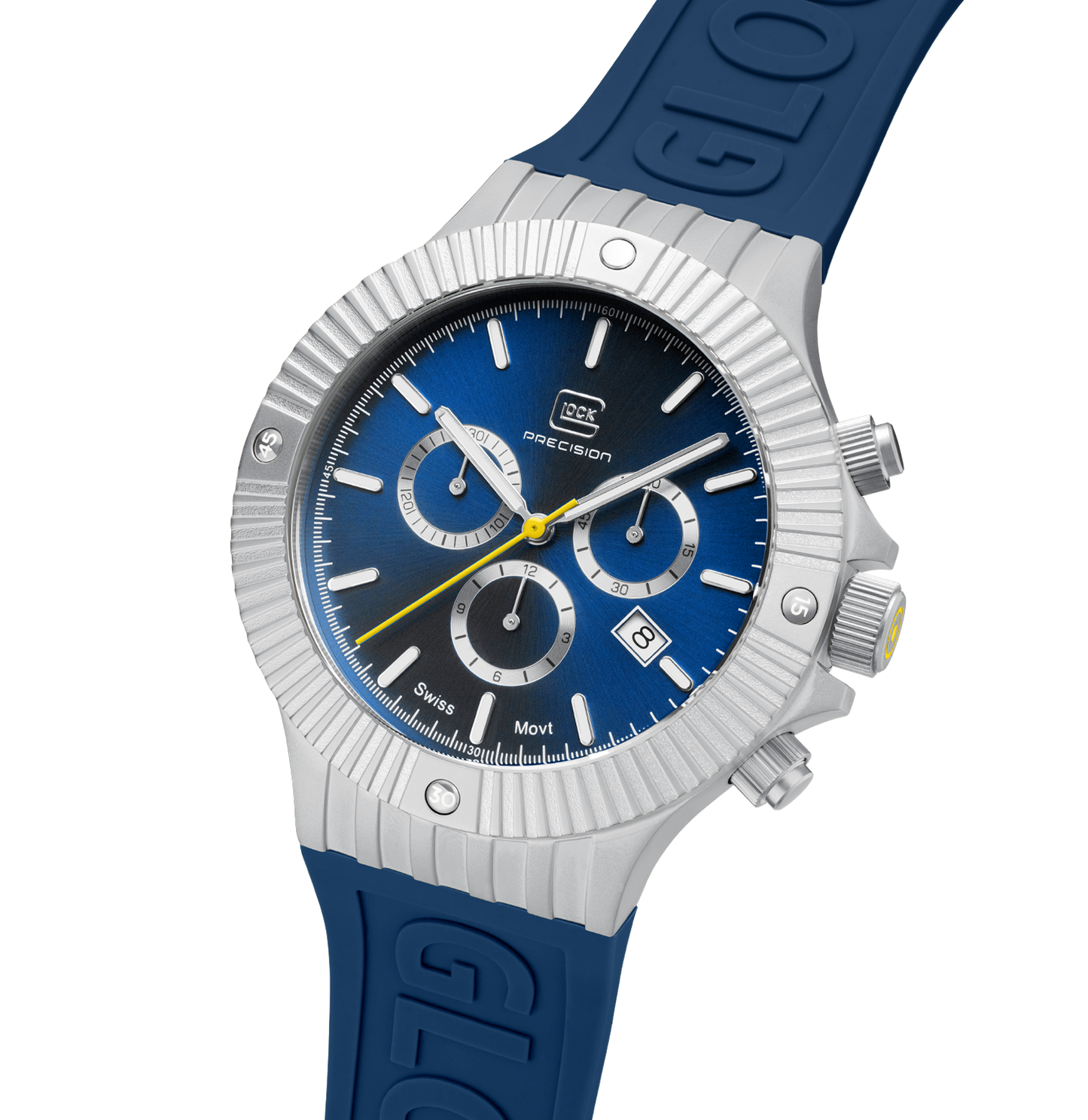 GLOCK Watch GW-37-1-24 Blue Silicone Strap with GLOCK Lettering Half Side View