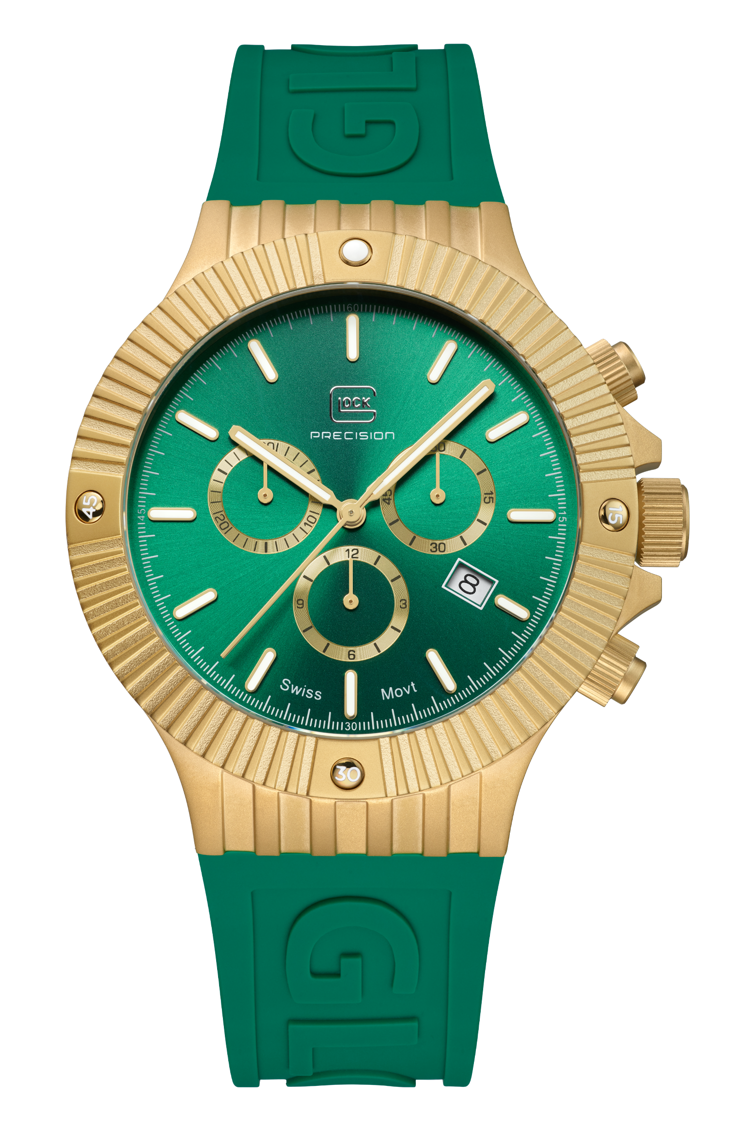 GLOCK Watch GW-37-2-24 Green Silicone Strap with GLOCK Lettering Front View