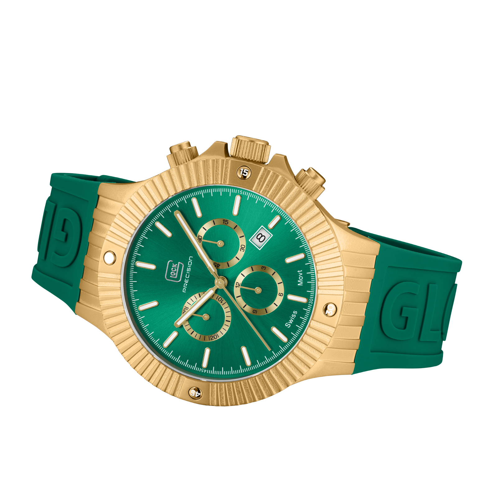 GLOCK Watch GW-37-2-24 Green Silicone Strap with GLOCK Lettering Horizontal View