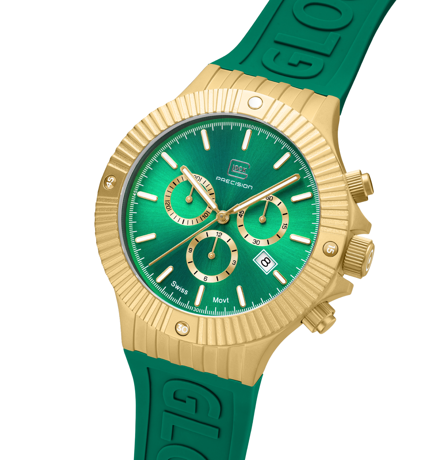 GLOCK Watch GW-37-2-24 Green Silicone Strap with GLOCK Lettering Half Side View