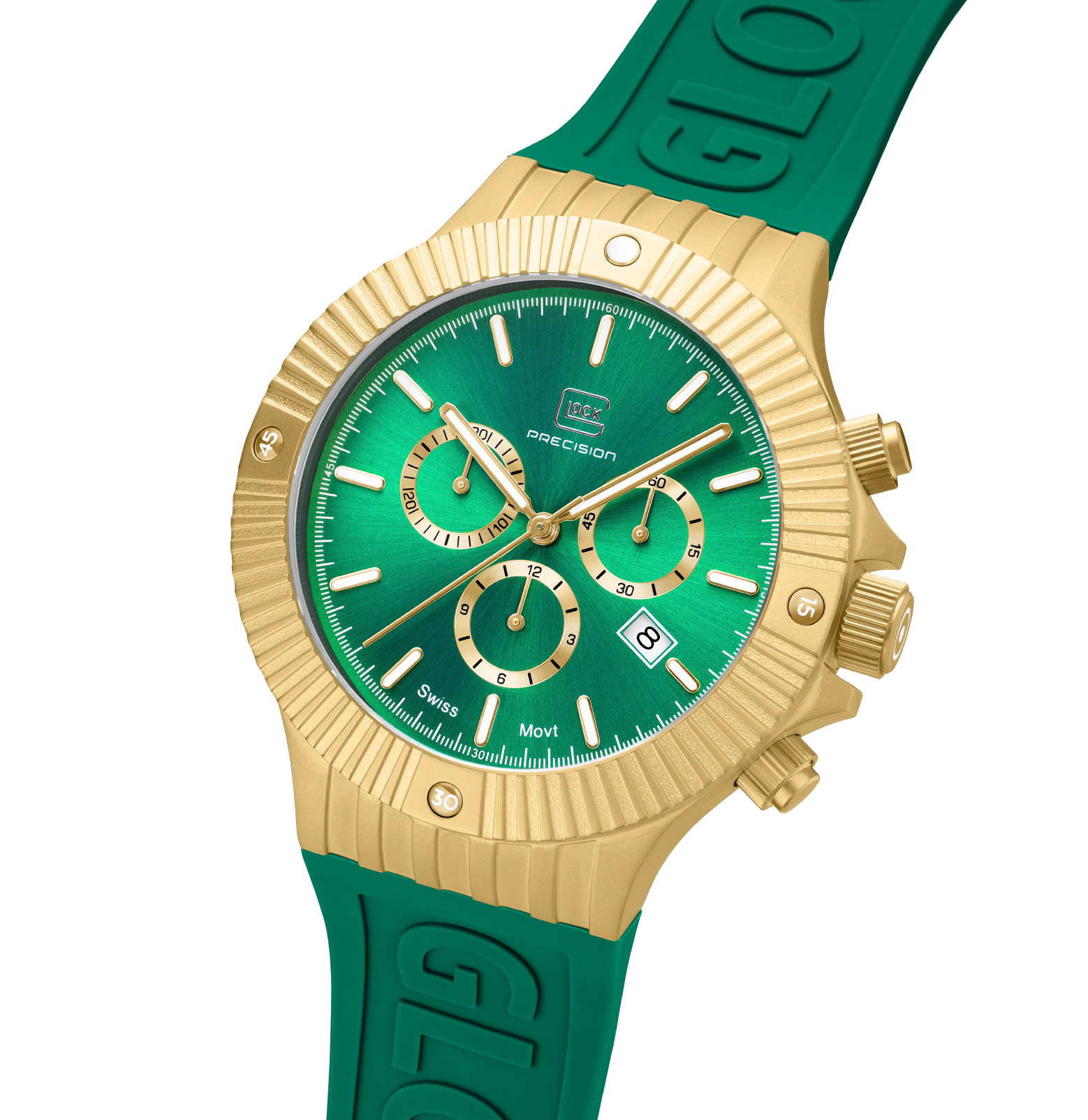 GLOCK Watch GW-37-2-24 Green Silicone Strap with GLOCK Lettering Half Side View