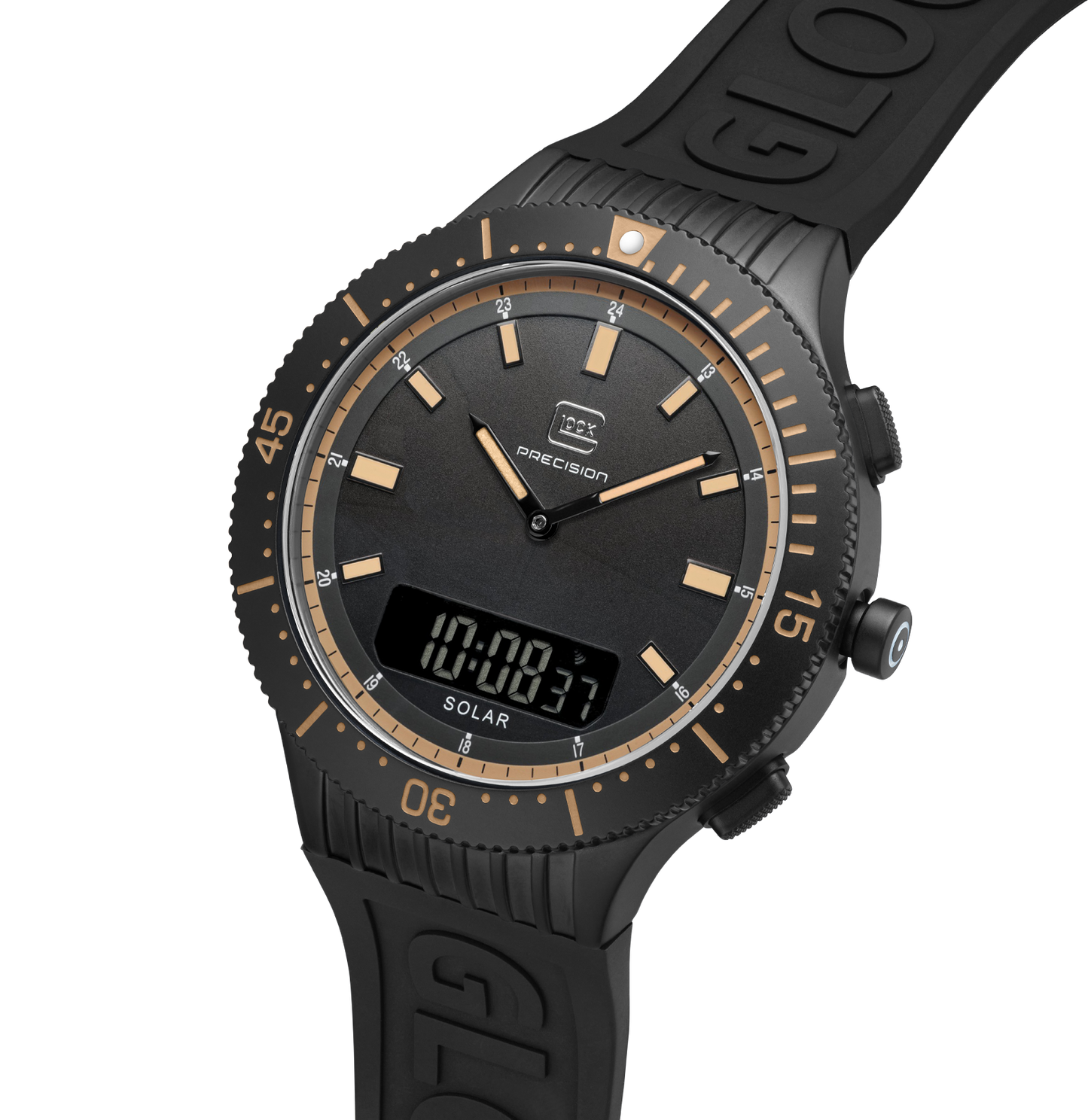 GLOCK Watch GW-40-1-24 Black Silicone Strap with GLOCK Lettering Half Side View